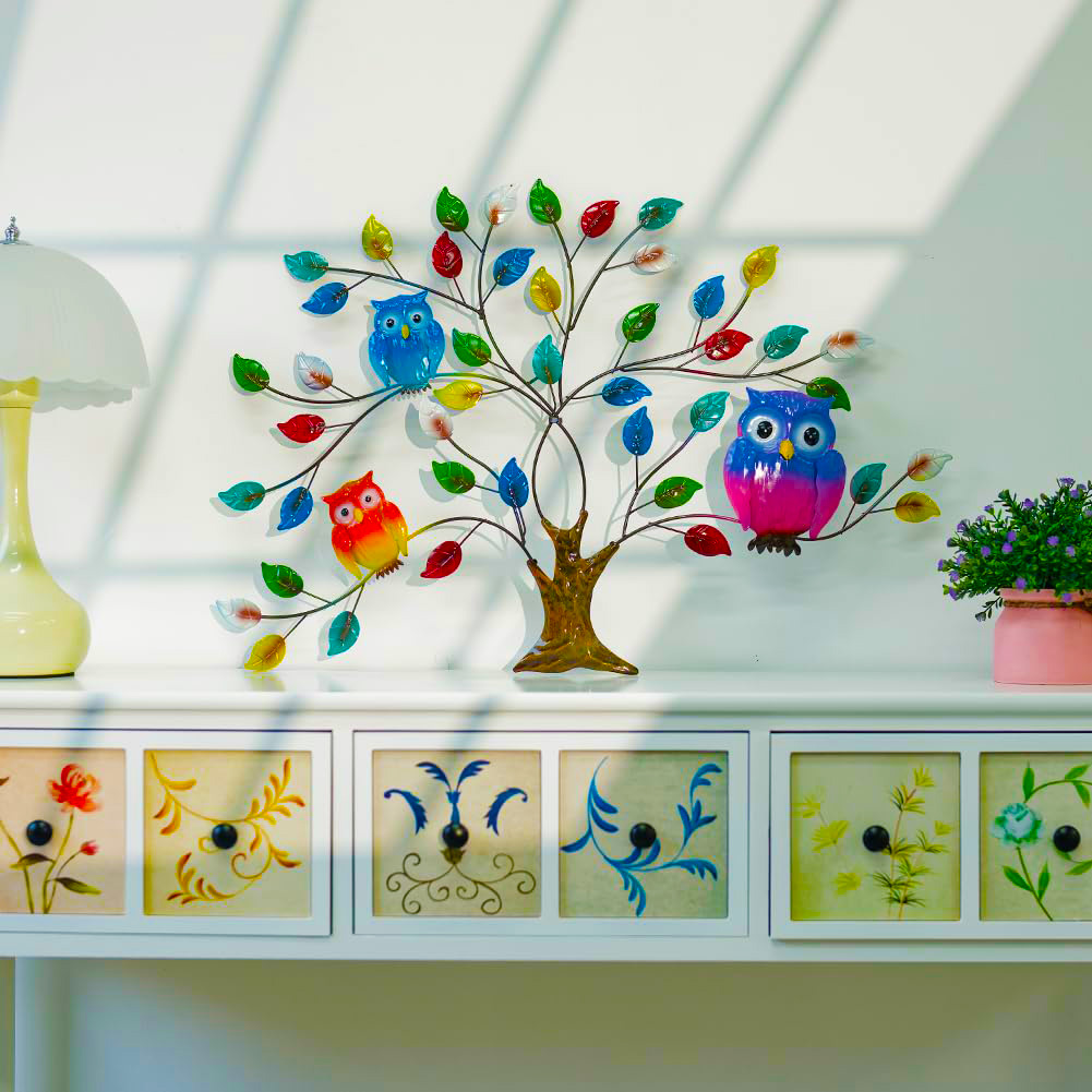 Owl Metal Colored Leaf Wall Decor