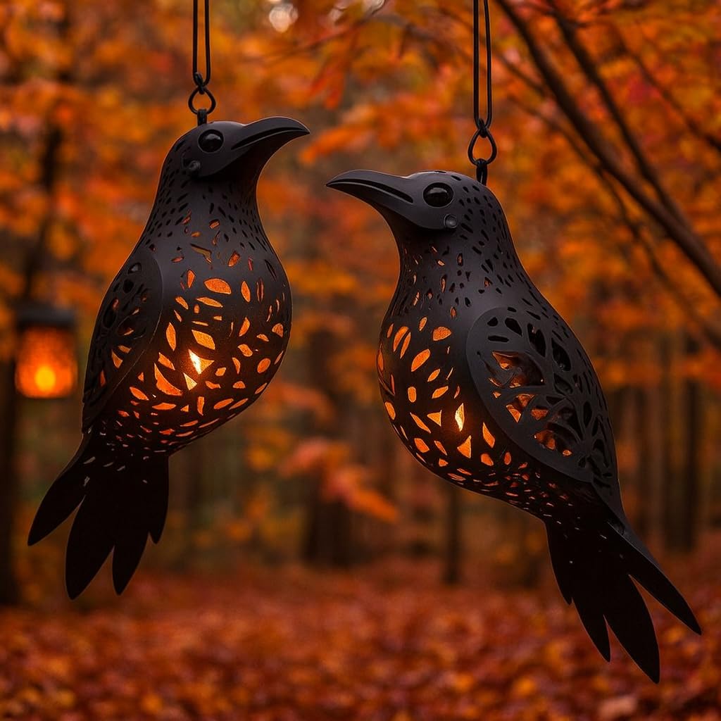 3D Hollow Gothic Raven Hanging Lantern