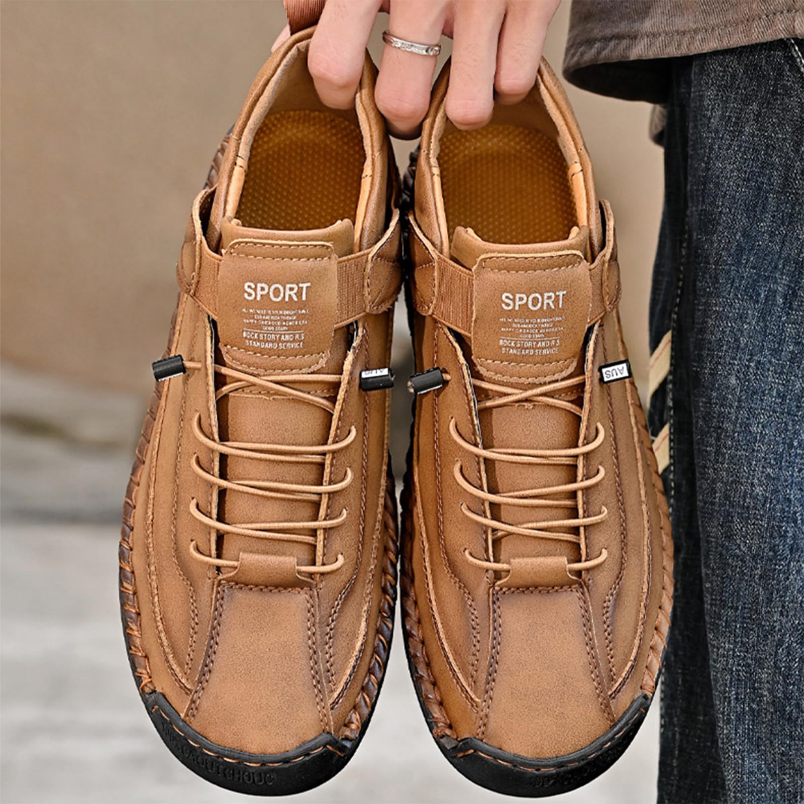 Handmade Leather Men Shoes Casual Slip On Loafers Breathable Leather Shoes