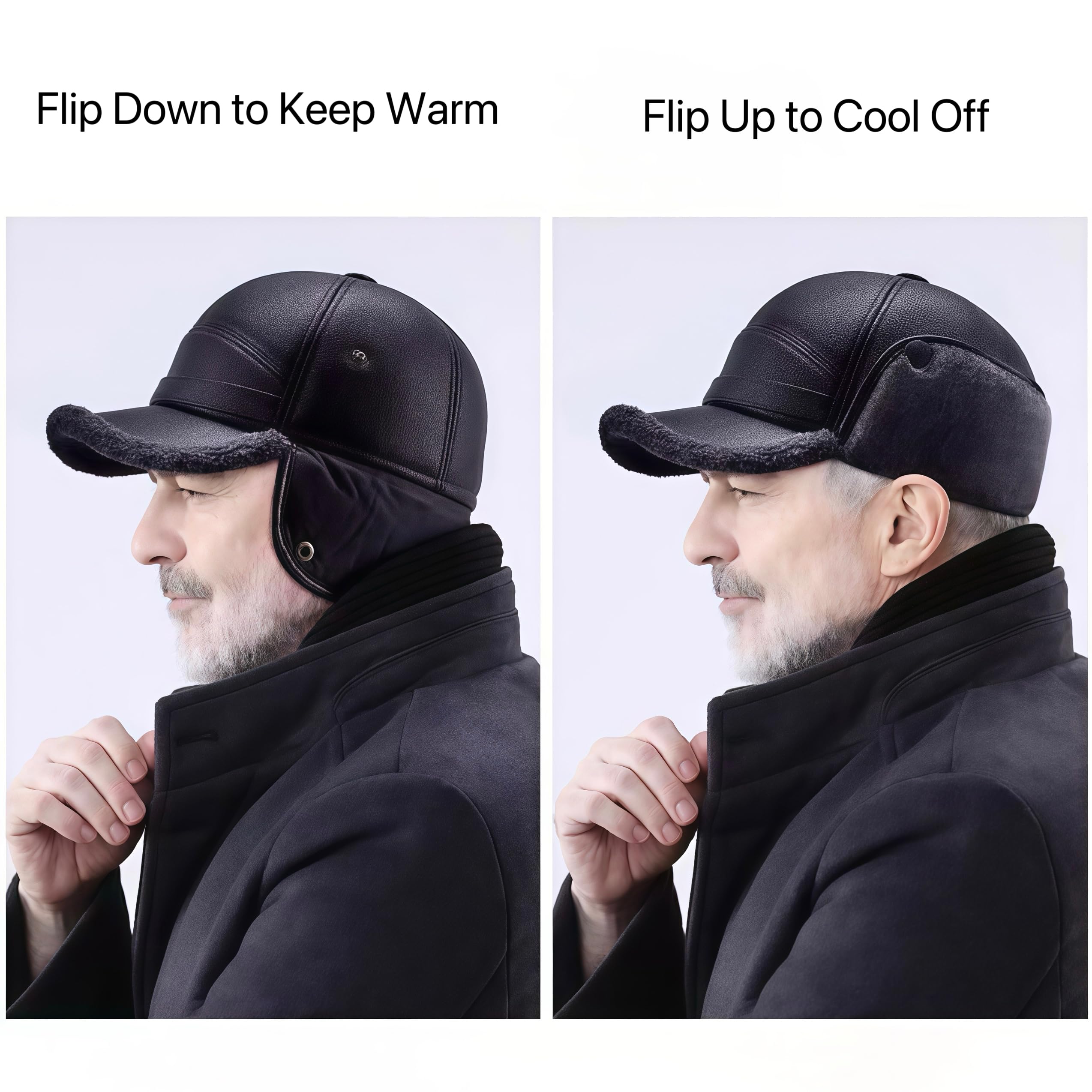 Winter Warm Men Soft Leather Baseball Cap with Earflap