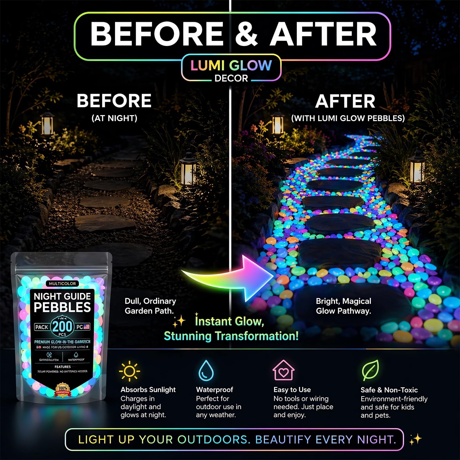 🌈Colorful Glow-in-the-Dark Garden Stones