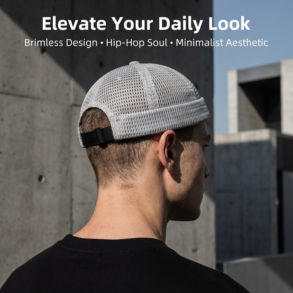 Men’s Breathable Brimless Docker Hat – Lightweight Mesh Skull Cap for Summer Outdoor Wear