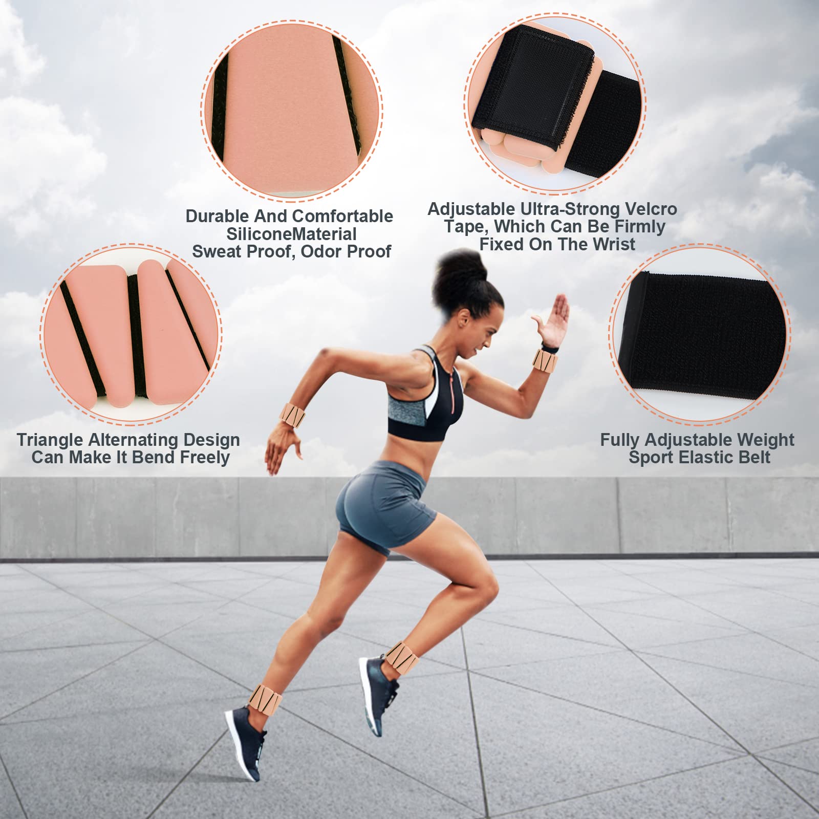 Adjustable Silicone Workout Wrist Weights Set of 2 (1lb Each)