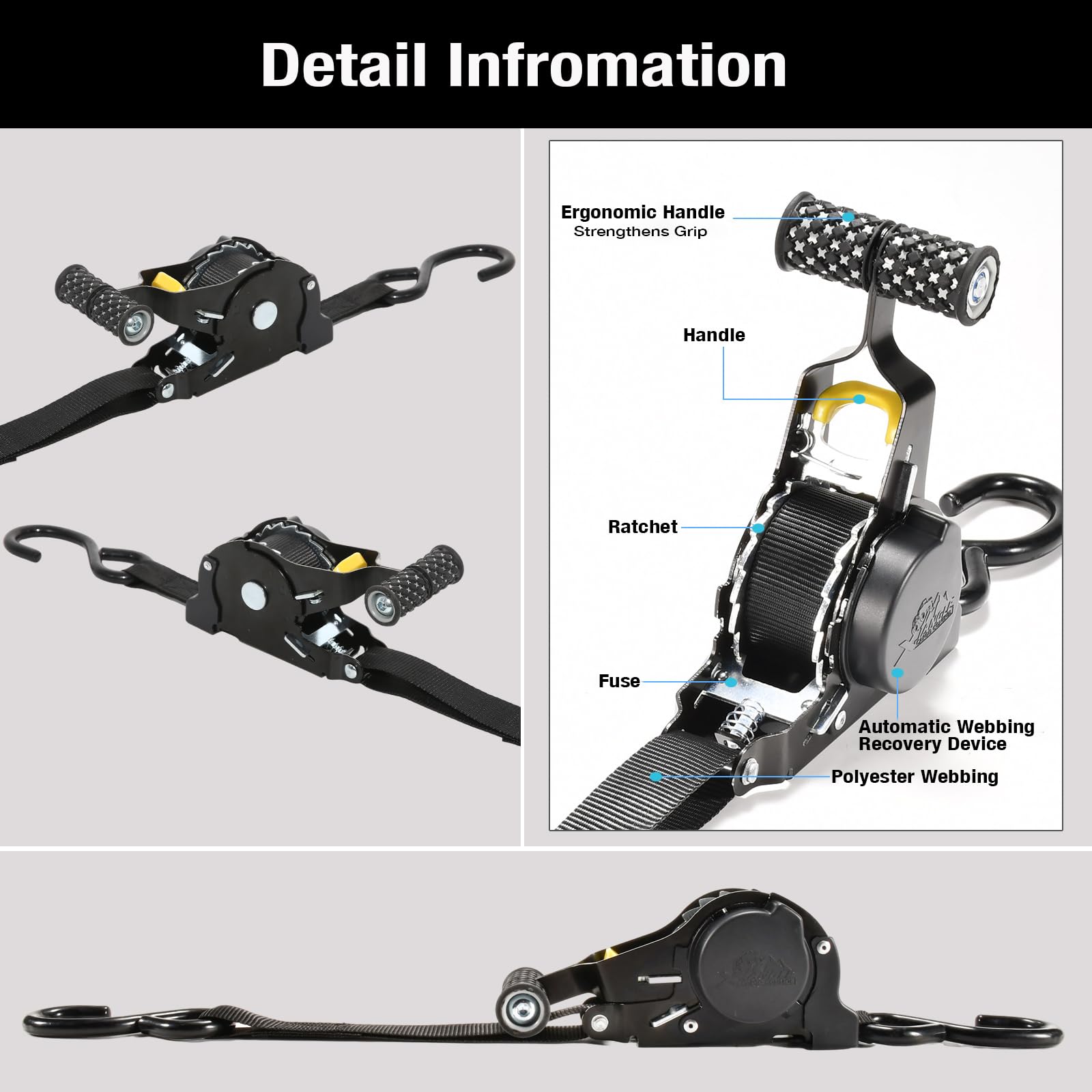 9.8ft. Retractable Ratchet Tie-Down Straps