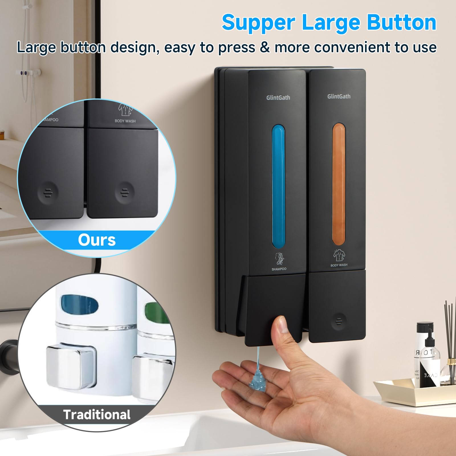 Body Wash Dispenser Wall Mounted for Bathroom