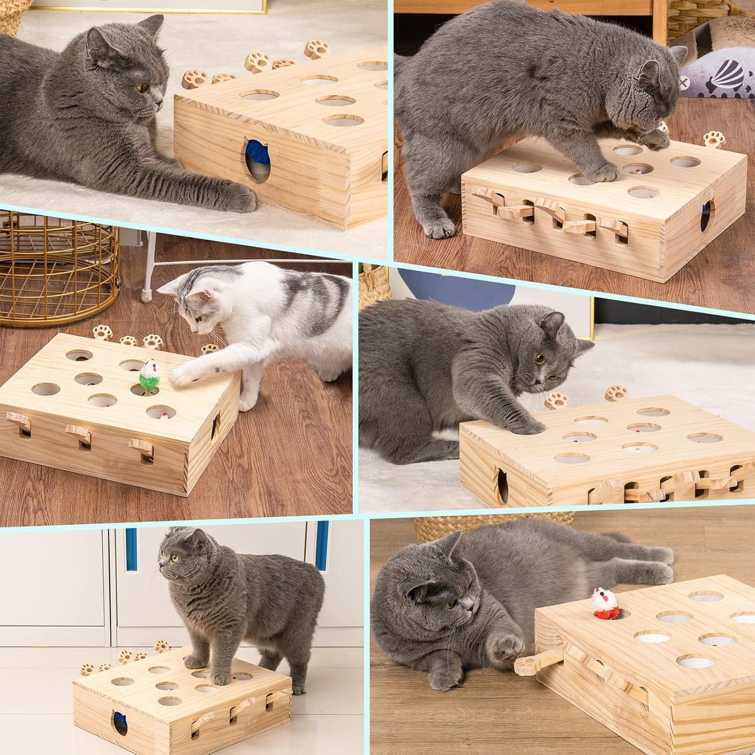 Interactive Wooden Whack-A-Mole Cat Toy