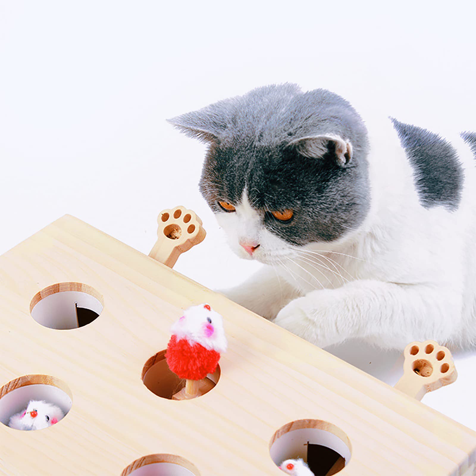 Interactive Wooden Whack-A-Mole Cat Toy
