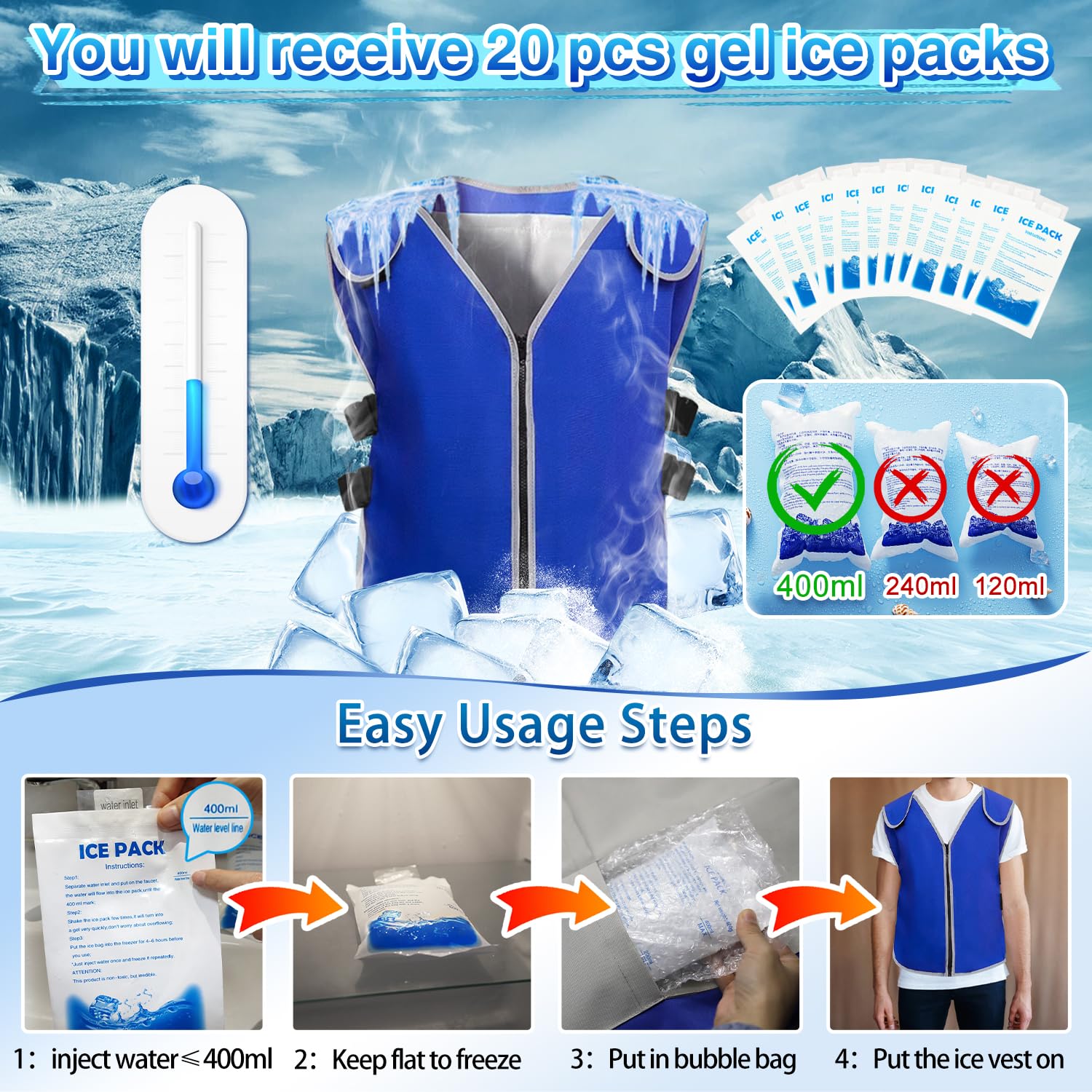 Cooling Vest With Ice Packs for Men Women