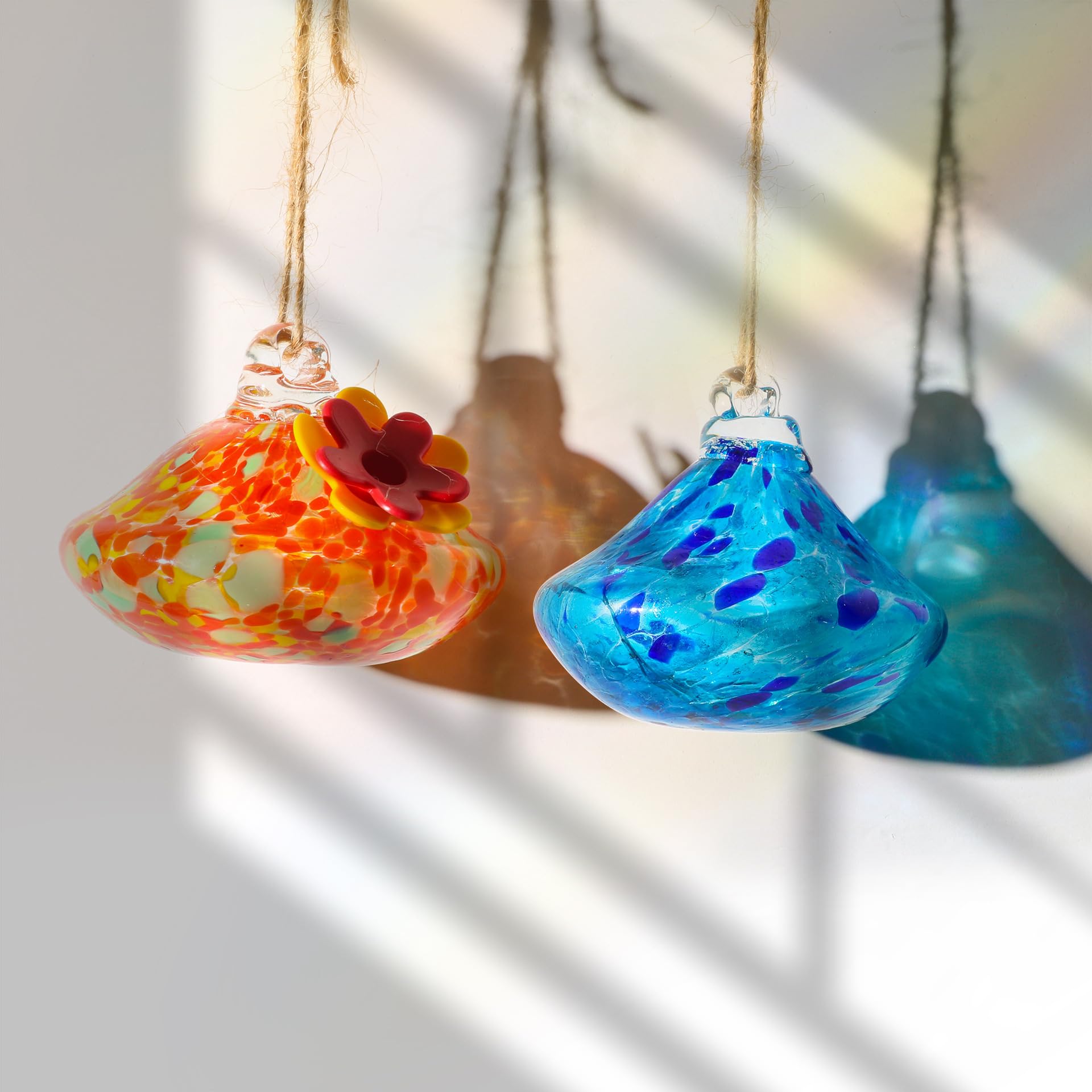 Handcrafted Glass Hummingbird Feeder with Flower Decoration