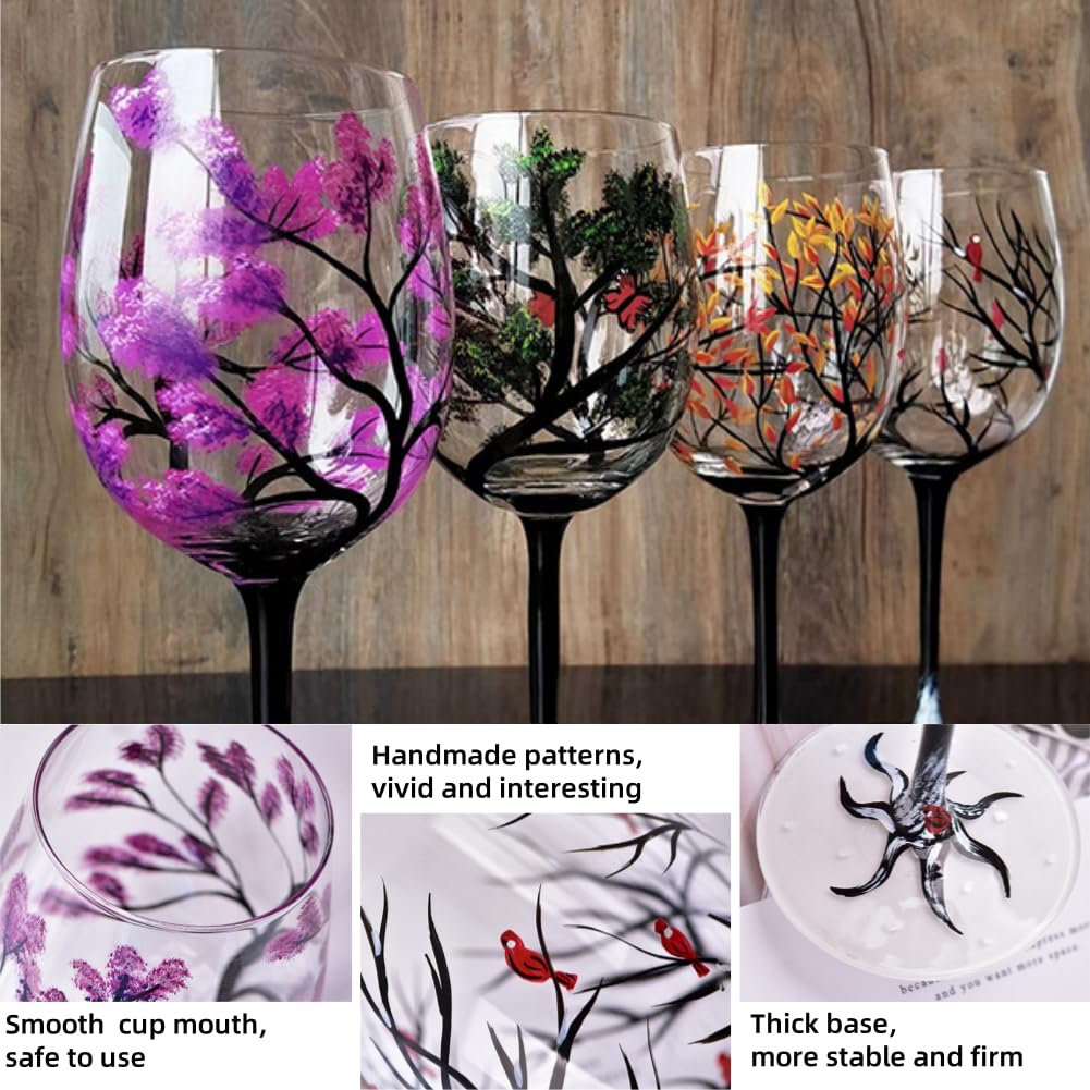 Four Seasons Tree Wine Glasses - Hand Painted Art 8 Reviews