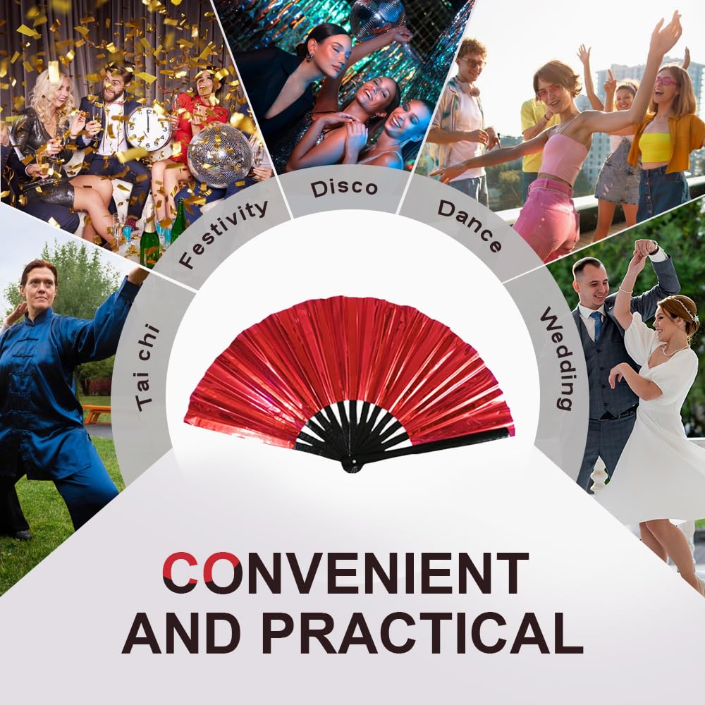 2025 New Large Holographic Folding Hand Fan Line Dance Popping Fan