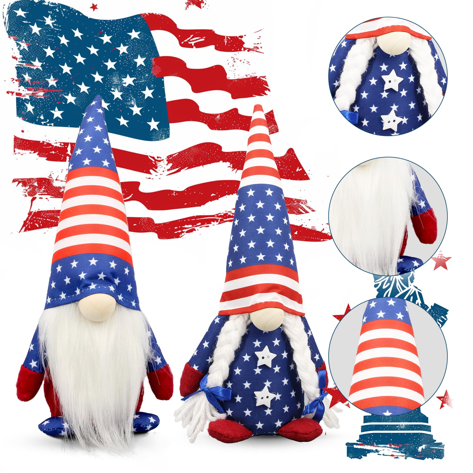 4th of July Decoration-Patriotic Plush Gnomes for Home 2 Pack