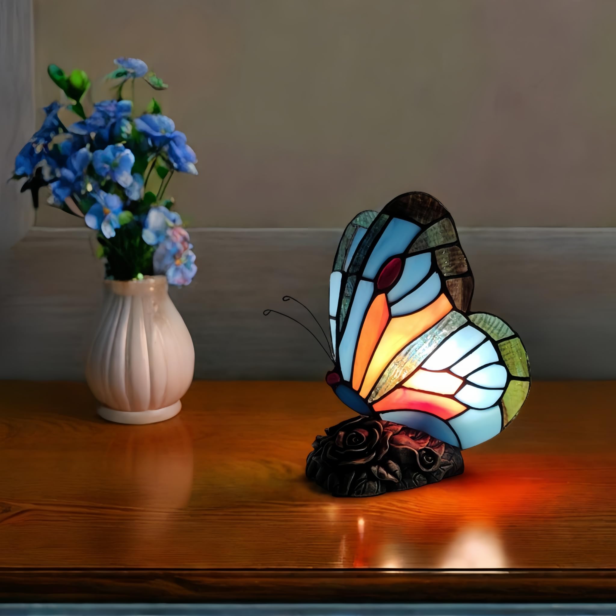 Colorful Butterfly Tiffany Stained Glass Table Lamp