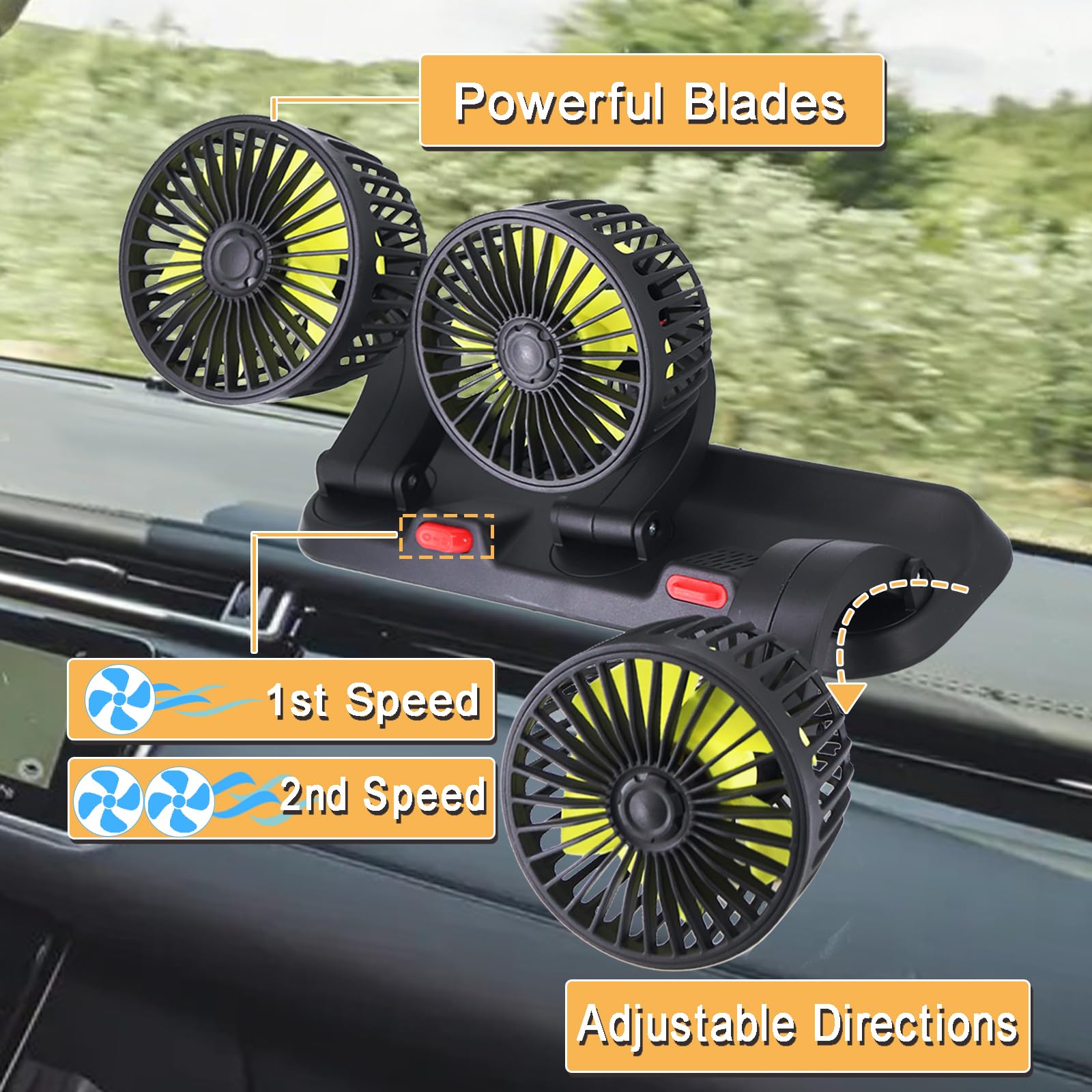 Portable 3-Head Car Cooling Fan