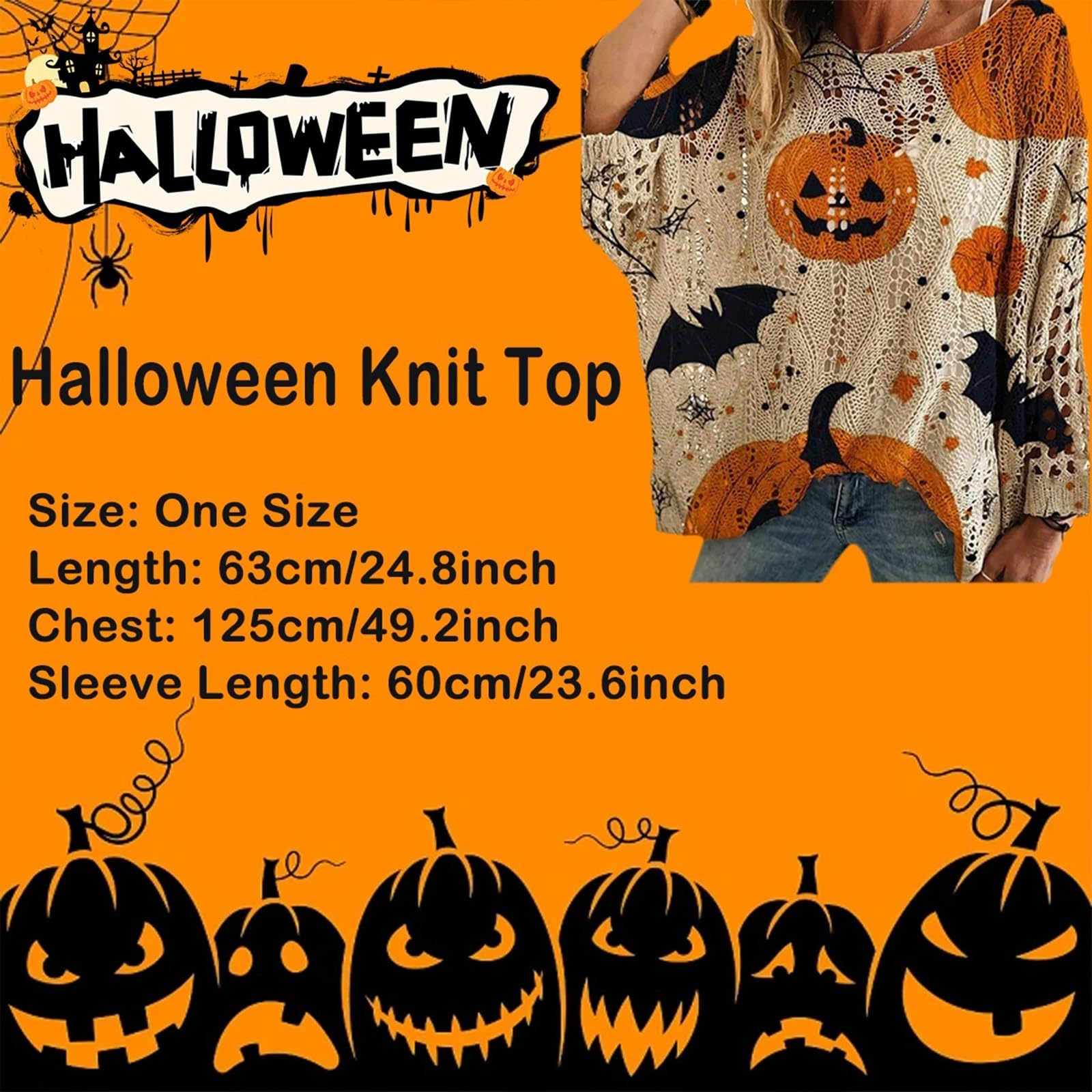 🎃Women's Halloween Pumpkin Print Long Sleeve Knit Top