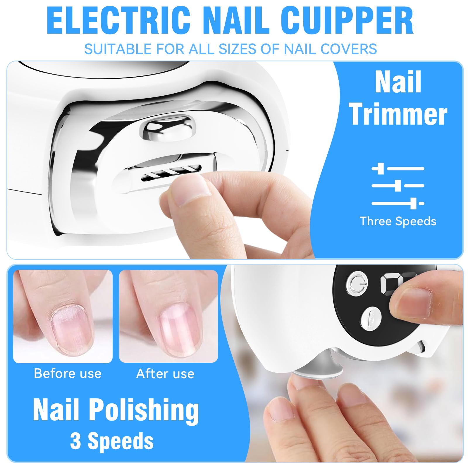 Electric Nail Clippers With Widened Blades Designed For Thick And Hard Nails