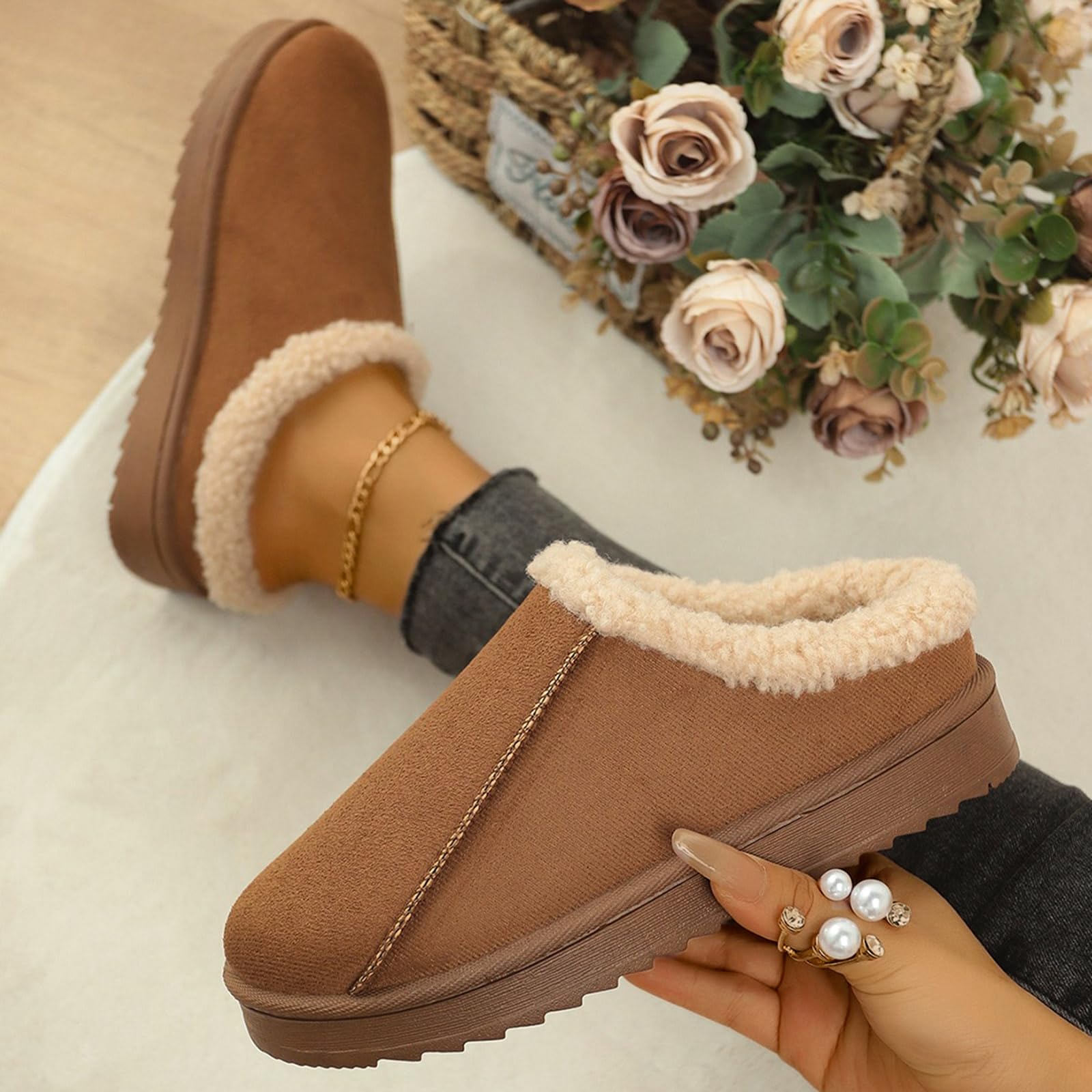 Women's Non-Slip, Warm Winter Wool Slippers