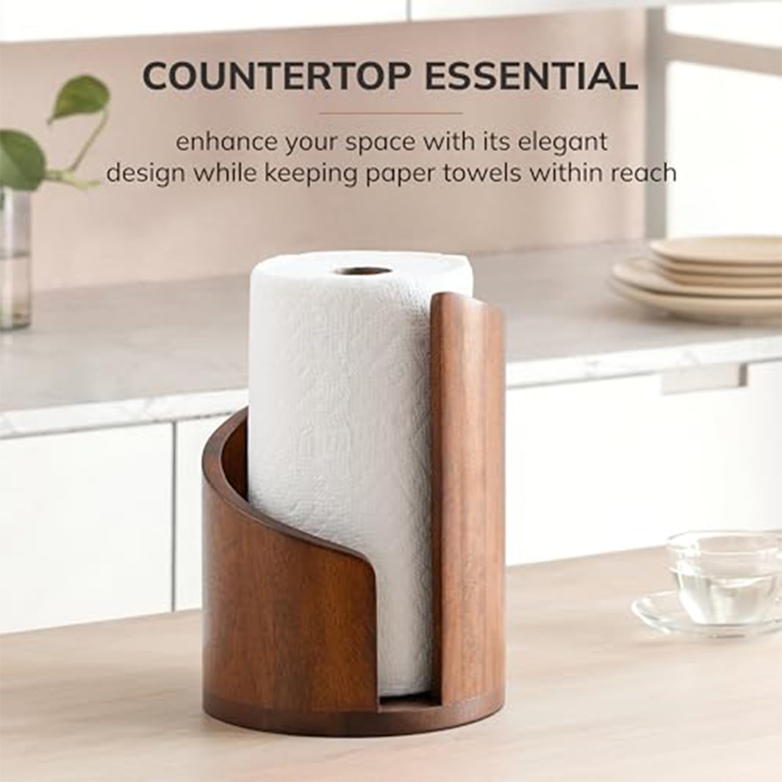 Mountain Paper Towel Holder Countertop with Mango Wood Round Base and Iron Holder