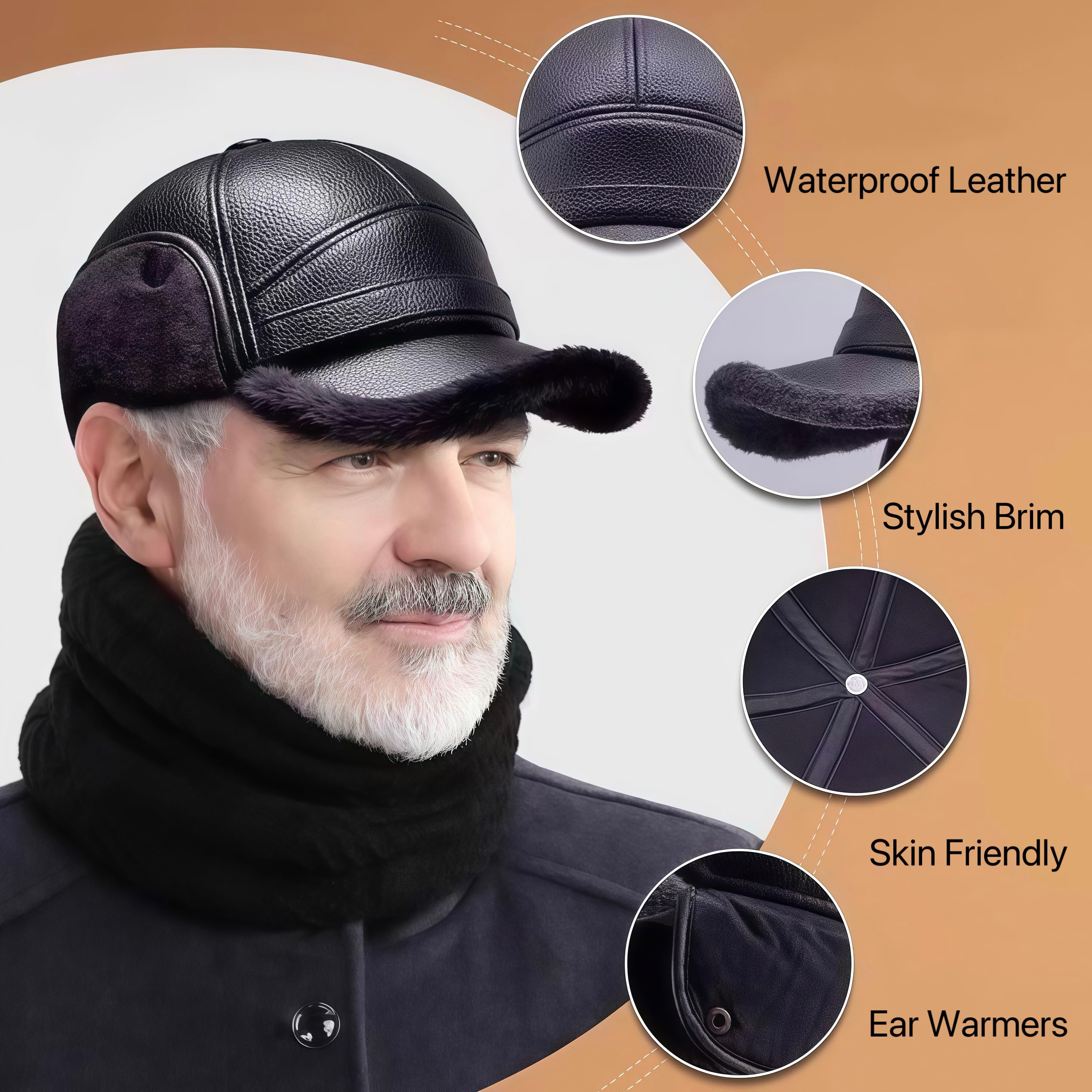 Winter Warm Men Soft Leather Baseball Cap with Earflap