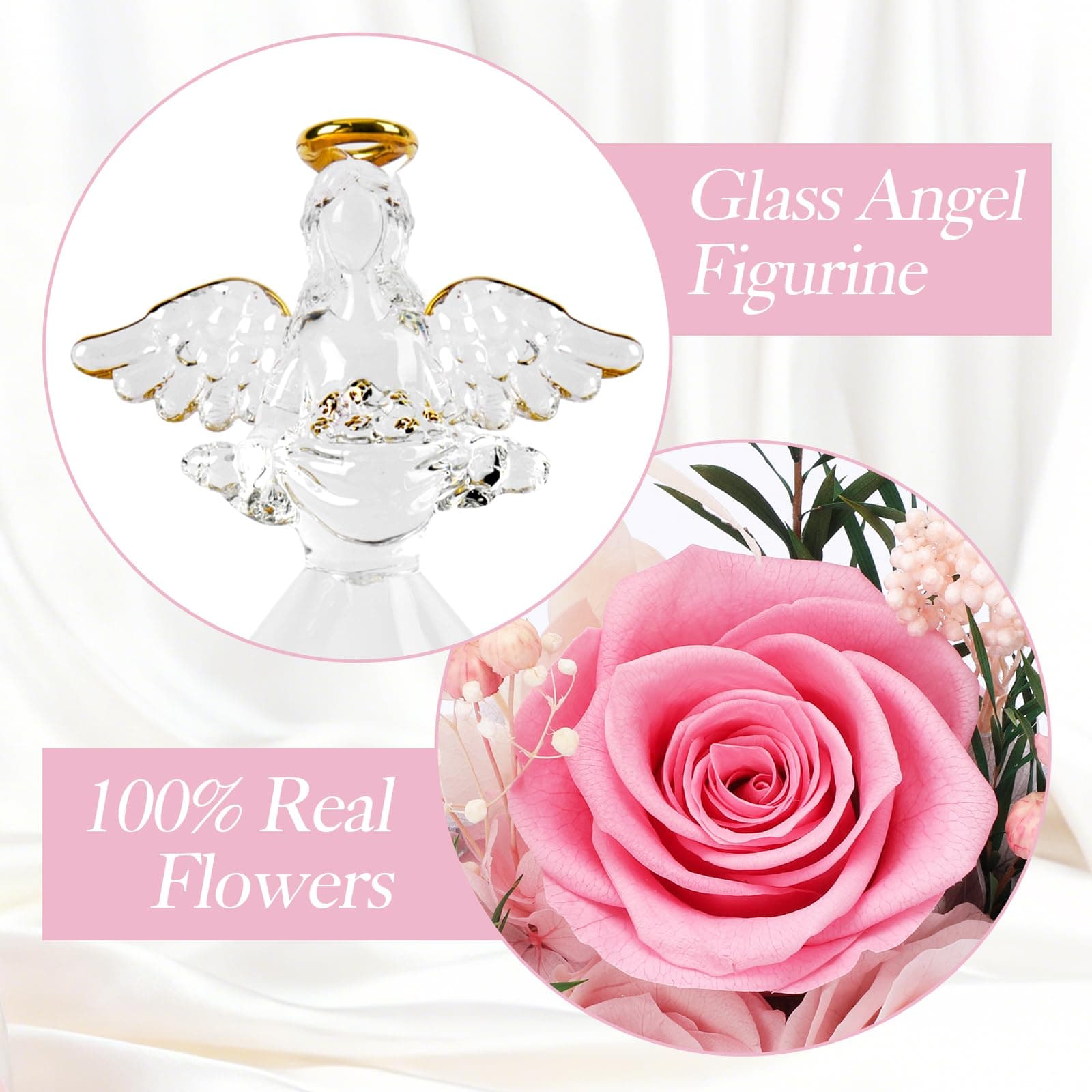 Preserved Rose Angel Gift with LED Lights