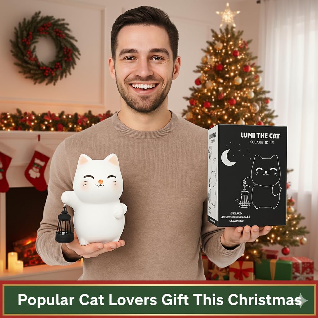 Solar Cat Garden Statue with Lantern