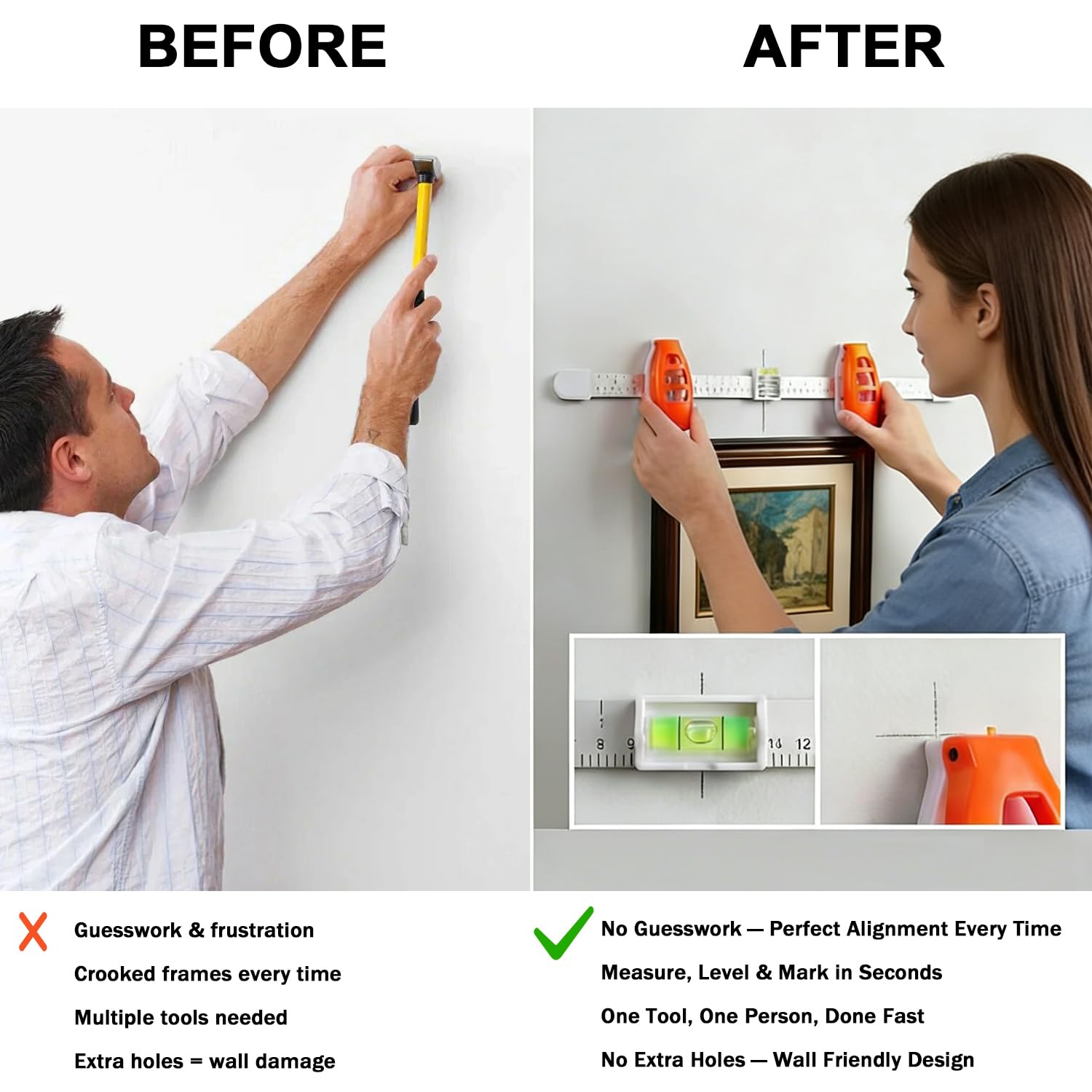 3-in-1 Level Ruler Picture Hanging Tool