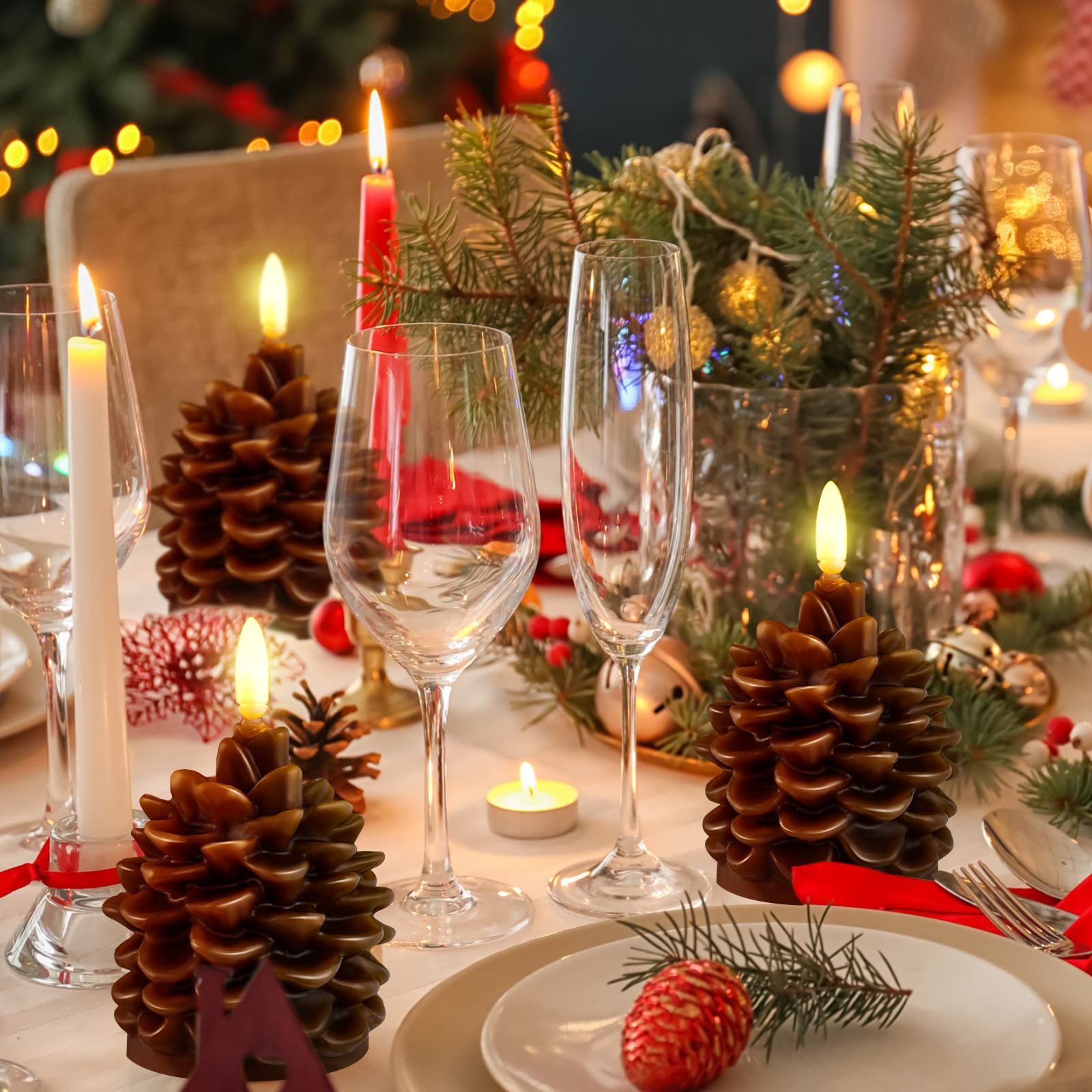 🔥Flameless Pinecone Candles Battery Operated with 6 Hour Timer