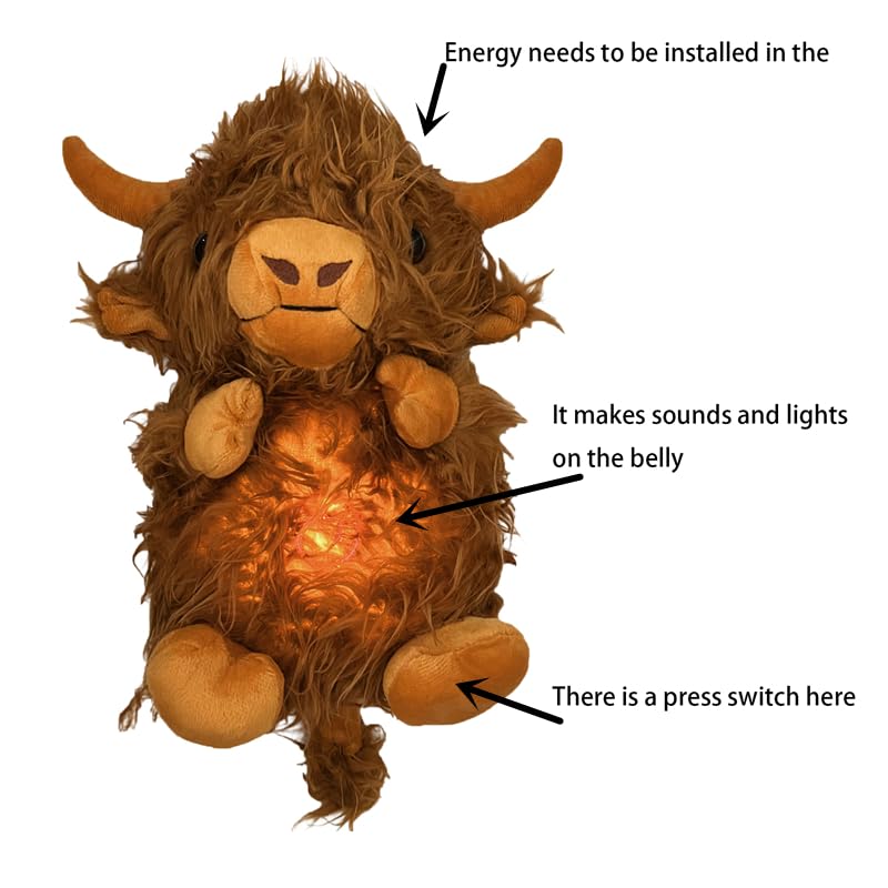 Soothing Breathing Highland Cow Stuffed Animal With Realistic Breathing Action and Lighted Music