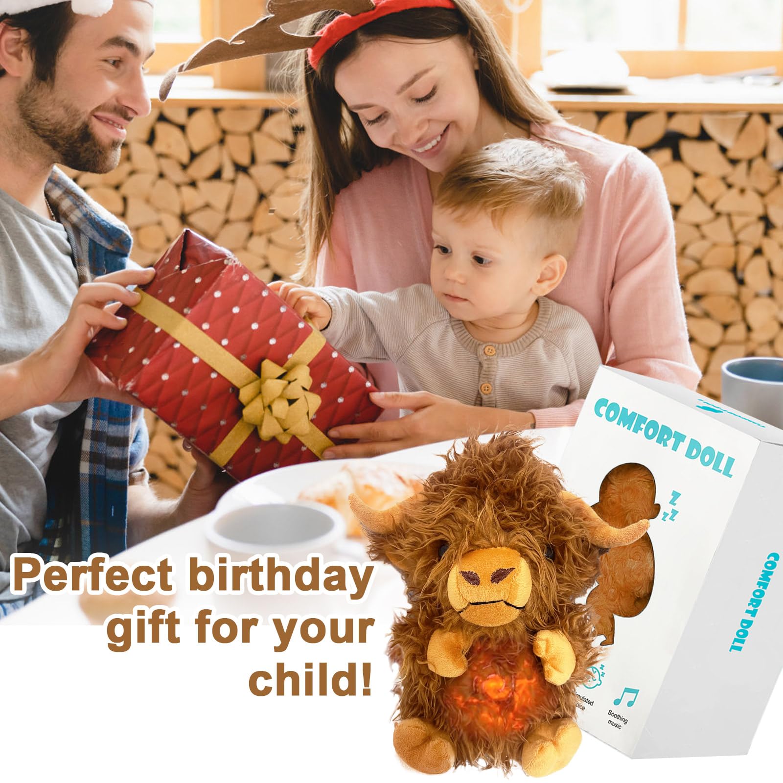 Soothing Breathing Highland Cow Stuffed Animal With Realistic Breathing Action and Lighted Music