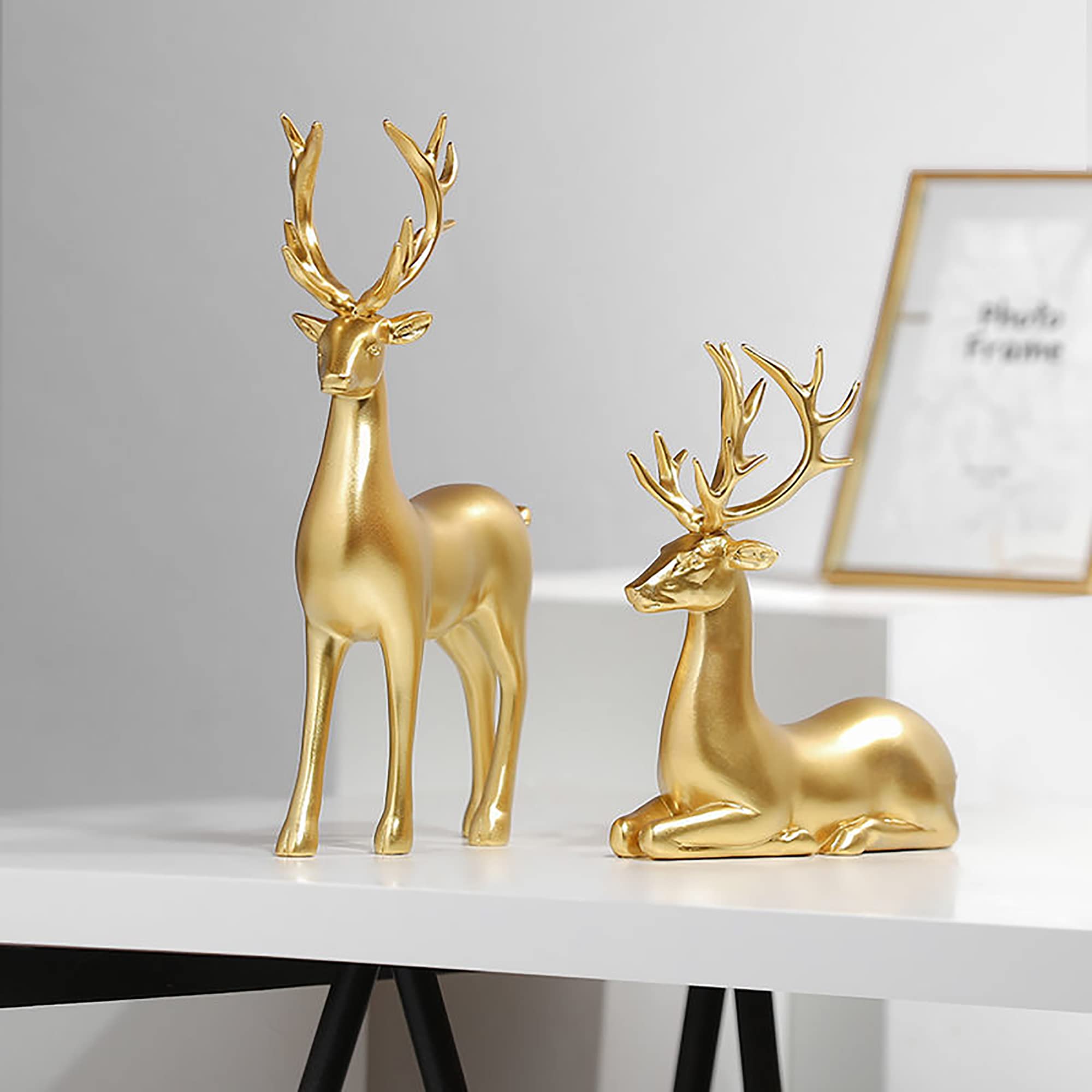 Xmas Gold Reindeer Home Decorative Figurines for Tabletop