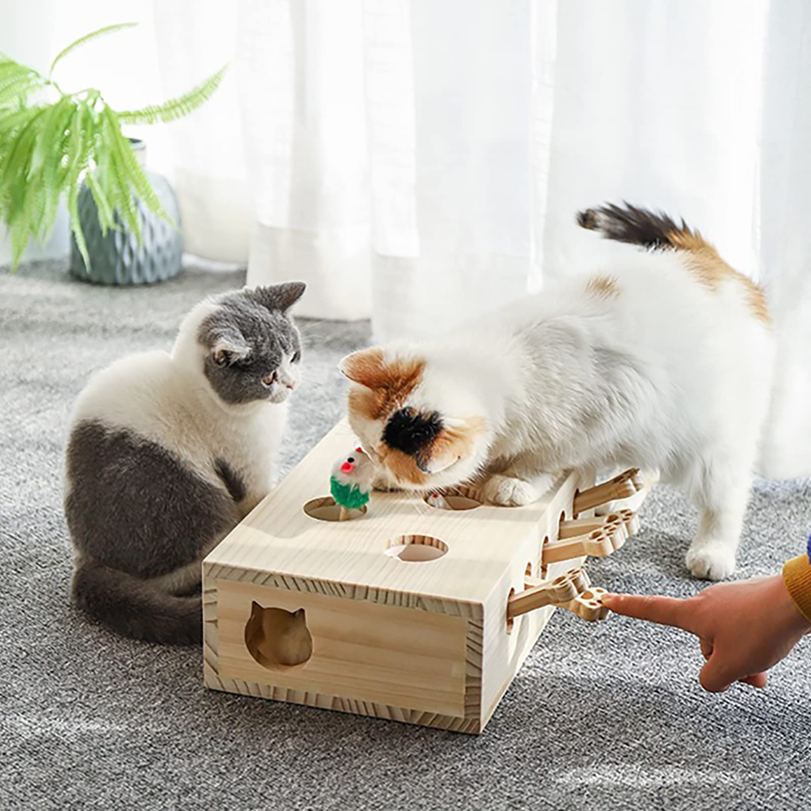 Interactive Wooden Whack-A-Mole Cat Toy