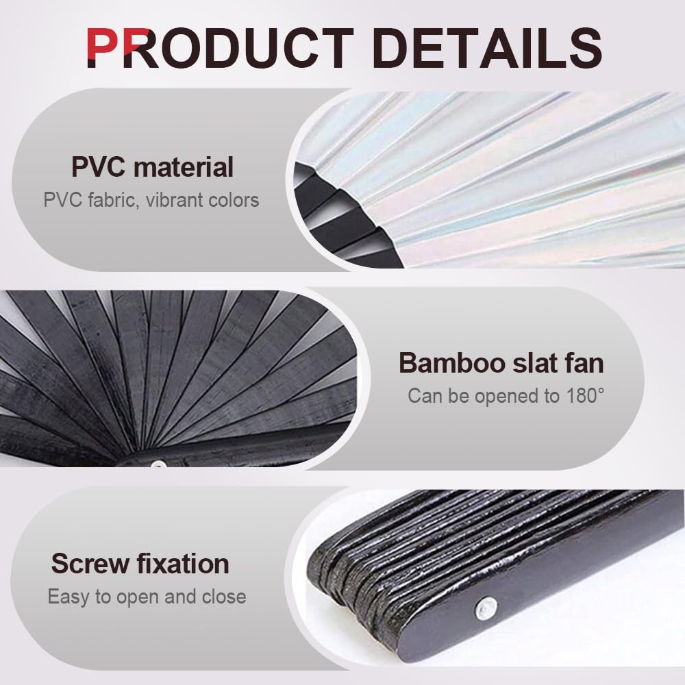 2025 New Large Holographic Folding Hand Fan Line Dance Popping Fan