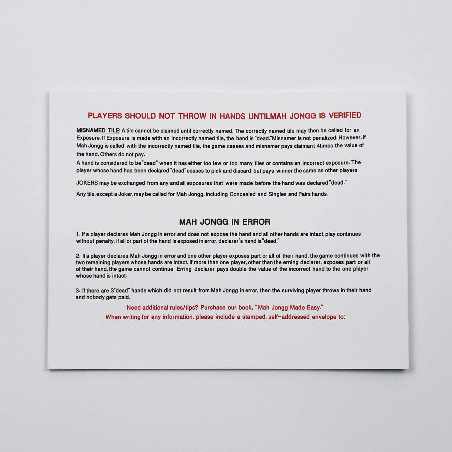 National Mah Jongg League 2025 Card