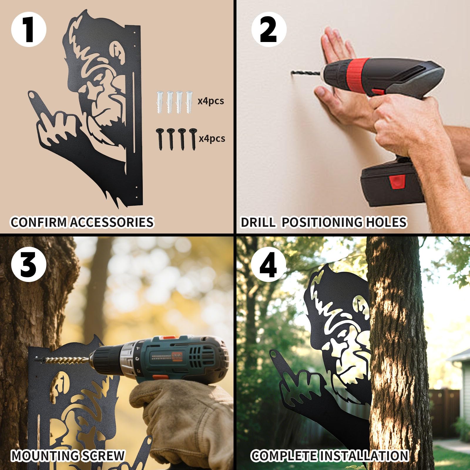 2025 Latest Peek-a-Boo Flipping Off Bigfoot Metal Art Showing