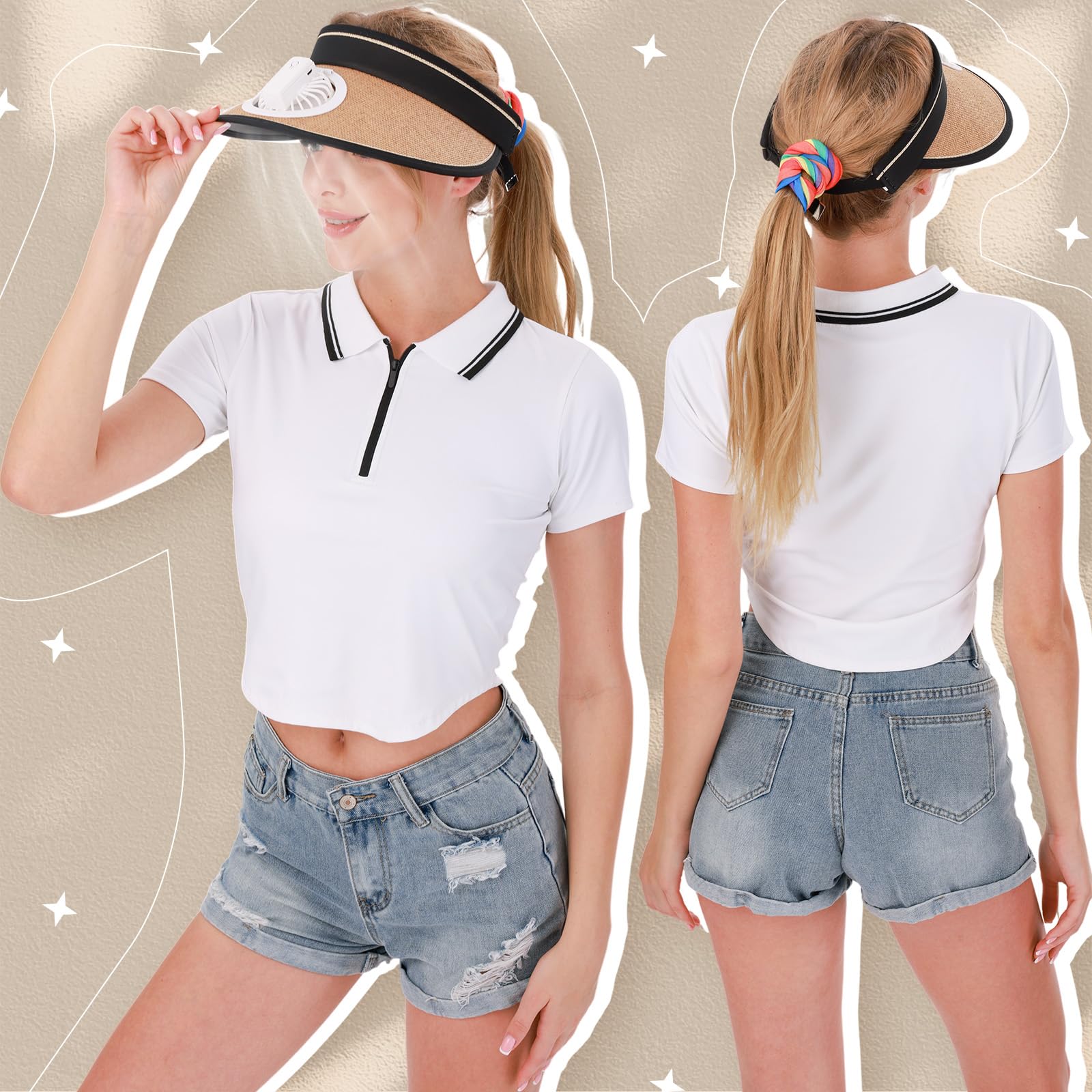 Women Sun Visors Hat with Fan