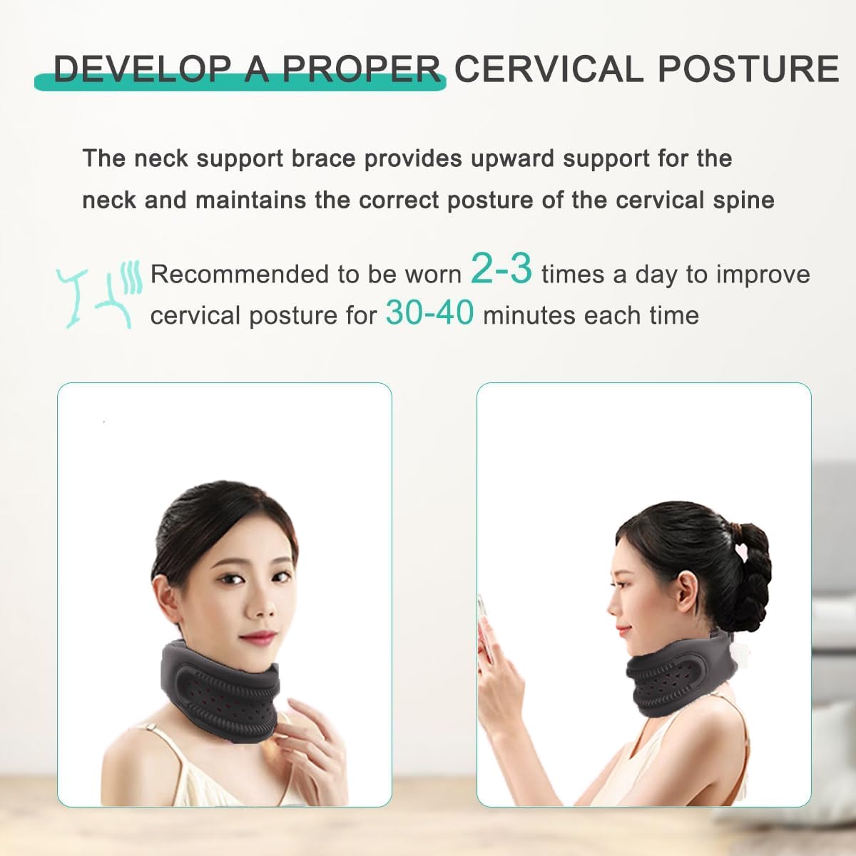 Neck Brace for Pain Relief and Support, Soft Adjustable Cervical Collar Neck Traction Device