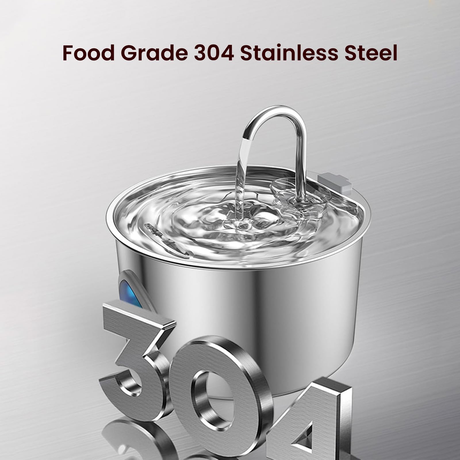 Stainless Steel Water Fountain for Cats & Dogs with Visual Water Level