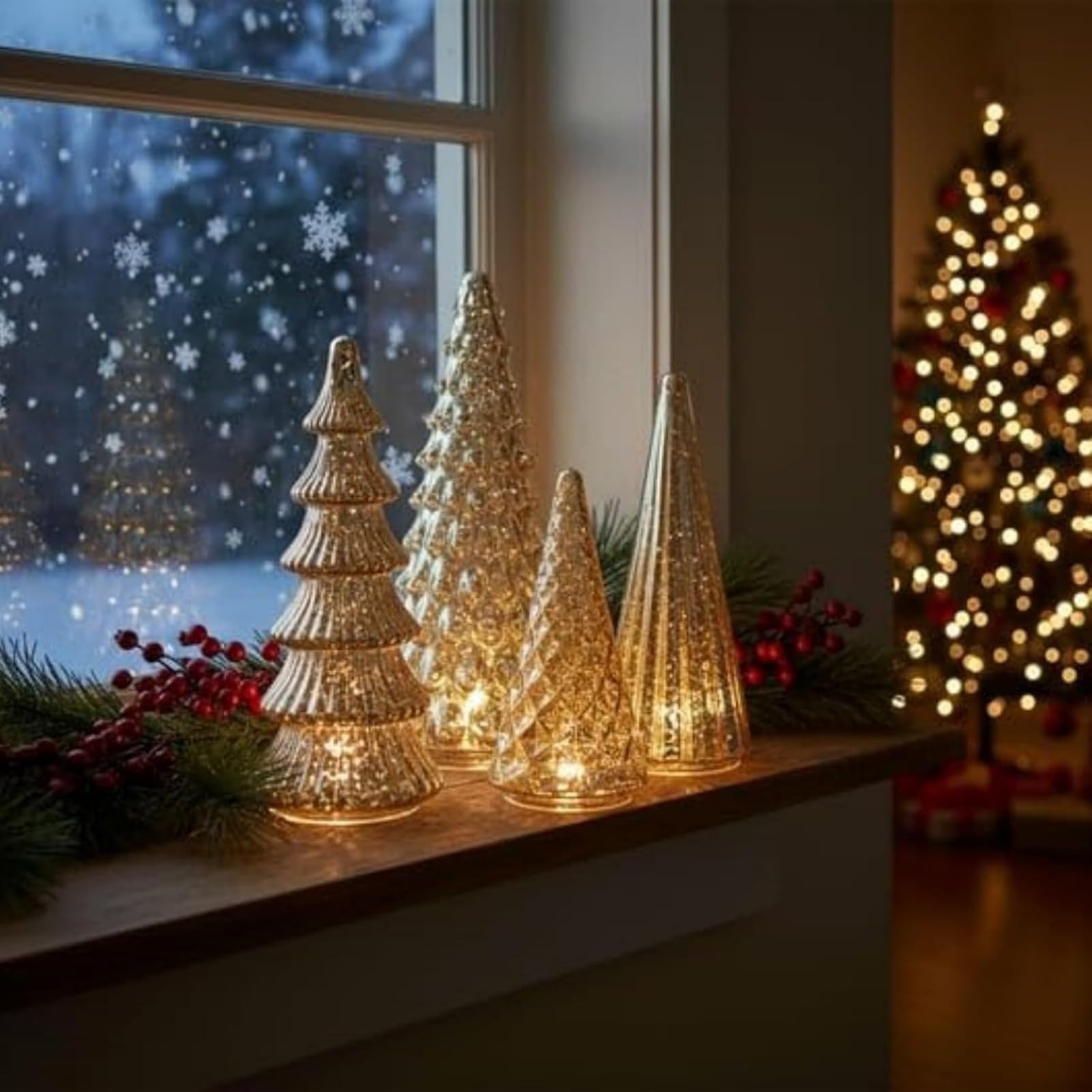 🎄BFF Collection Set of 5 Illuminated Mercury Glass Trees
