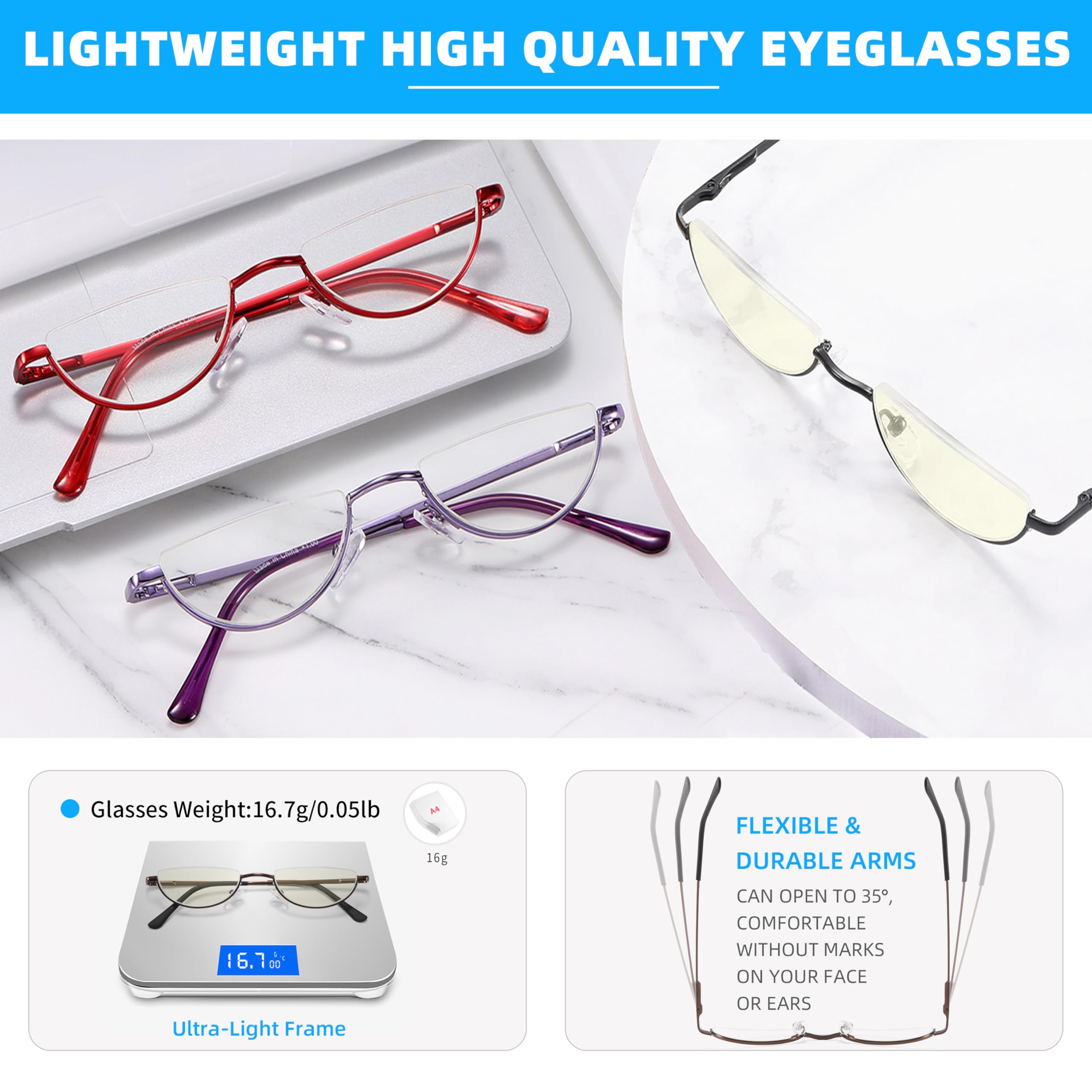 Half Lens Reading Glasses Blue Light Blocking