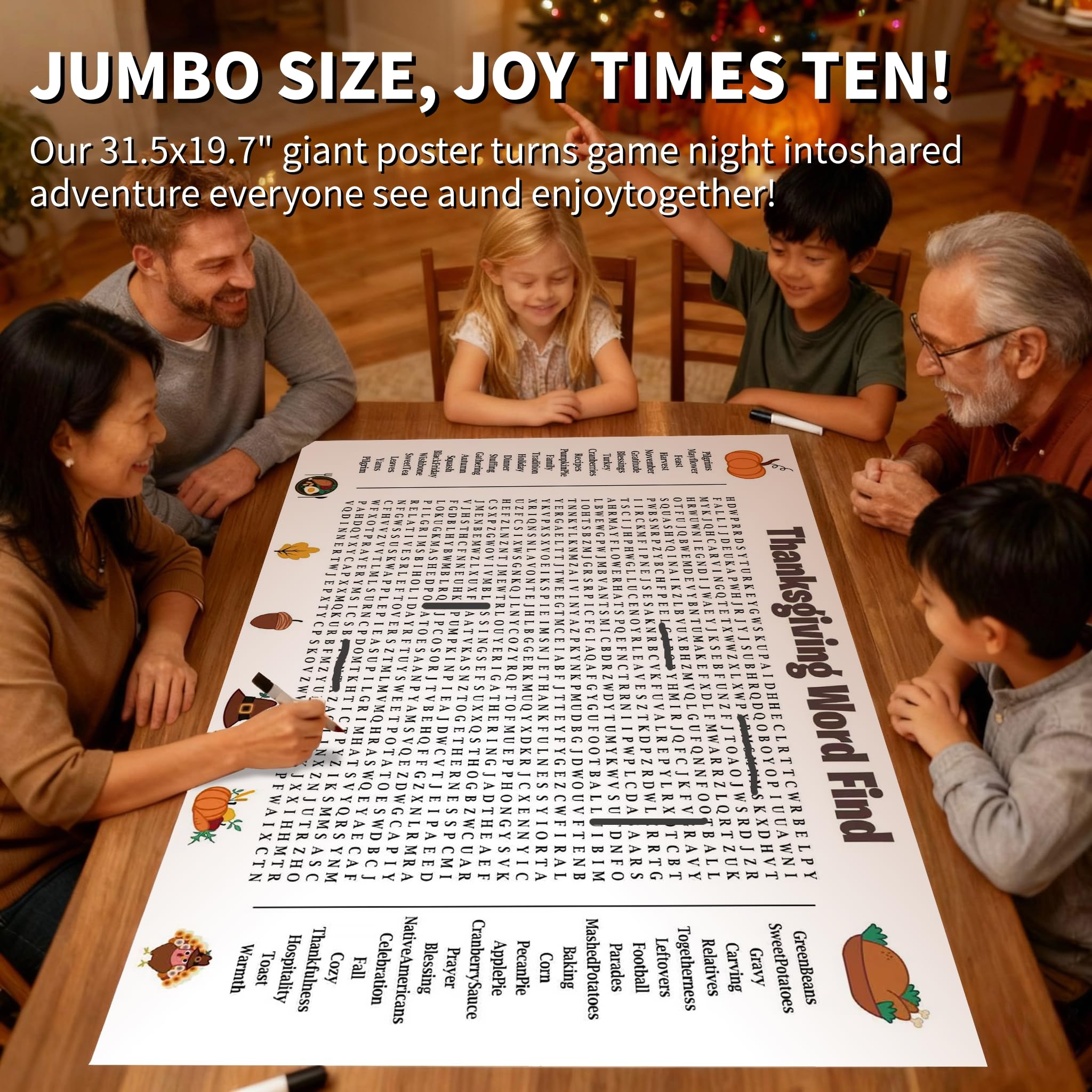 🎉 Jumbo Thanksgiving Word Search Poster – Giant 36"x24" Wall Game! 🎉