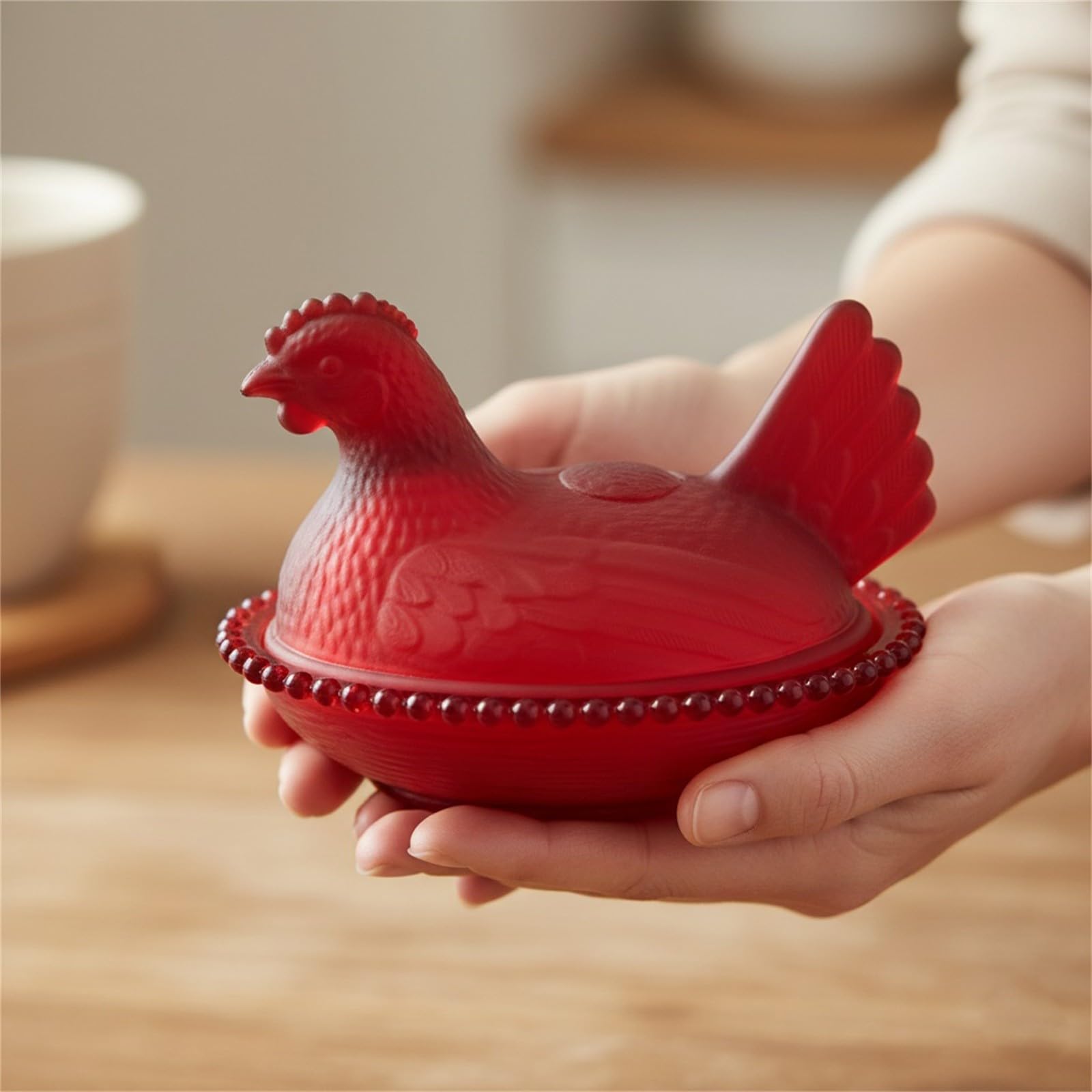 Vintage Pedestal Chicken Shaped Candy Crystal Bowl