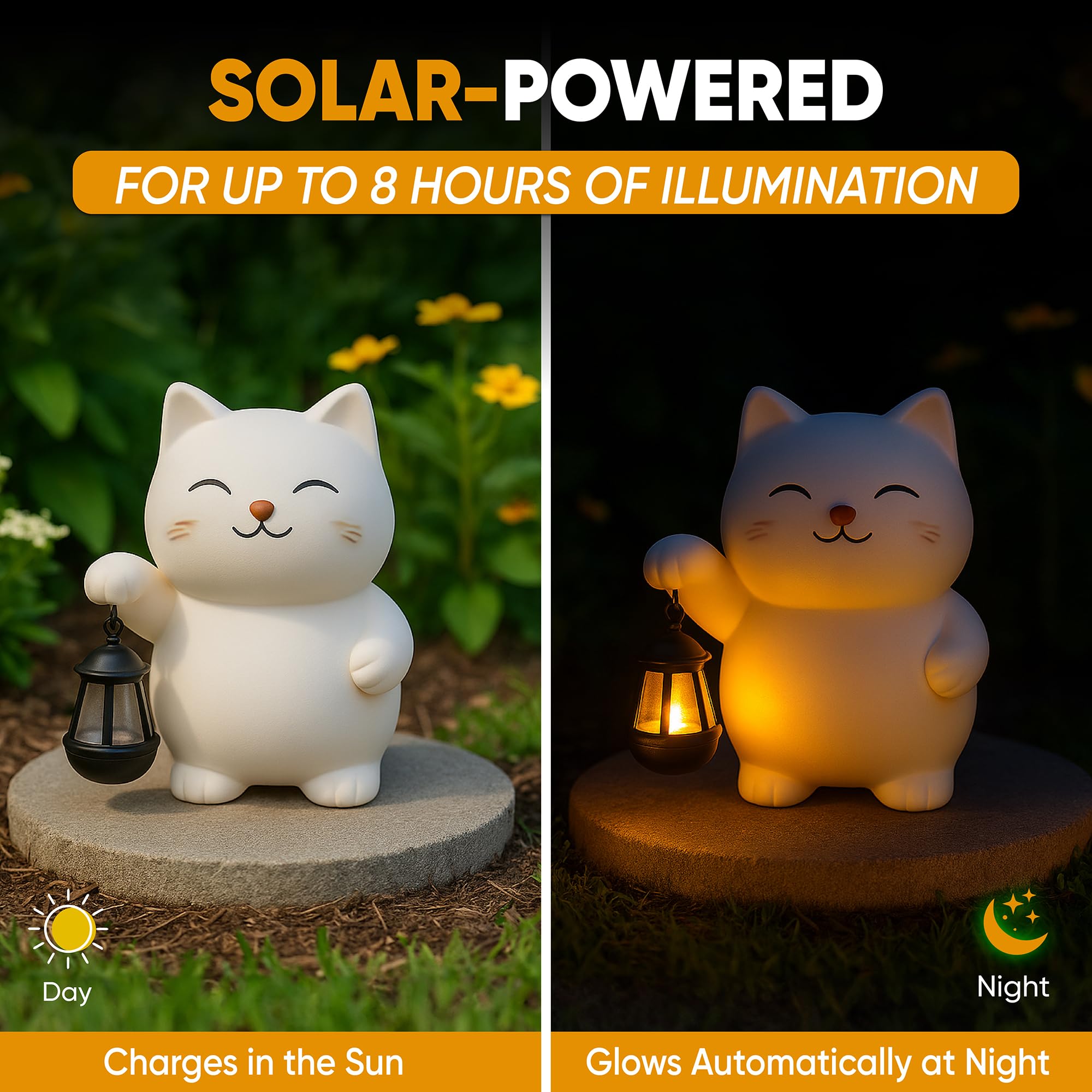 Solar Cat Garden Statue with Lantern
