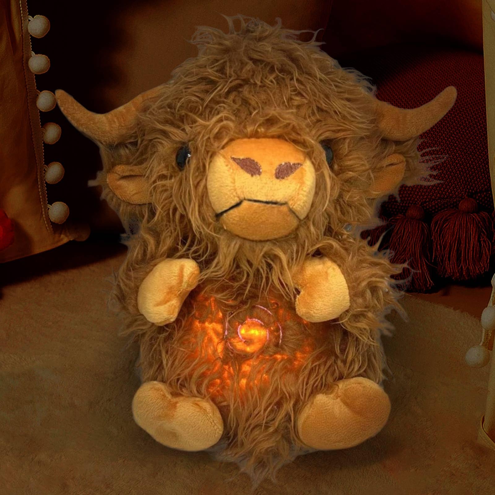 Soothing Breathing Highland Cow Stuffed Animal With Realistic Breathing Action and Lighted Music