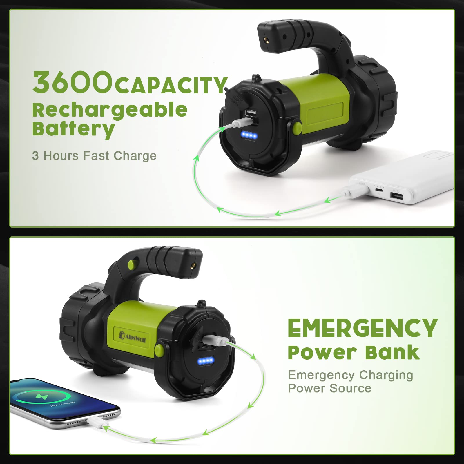 LED Flashlight Spotlight Lantern for Emergency, Outdoor Hiking, Power Outages