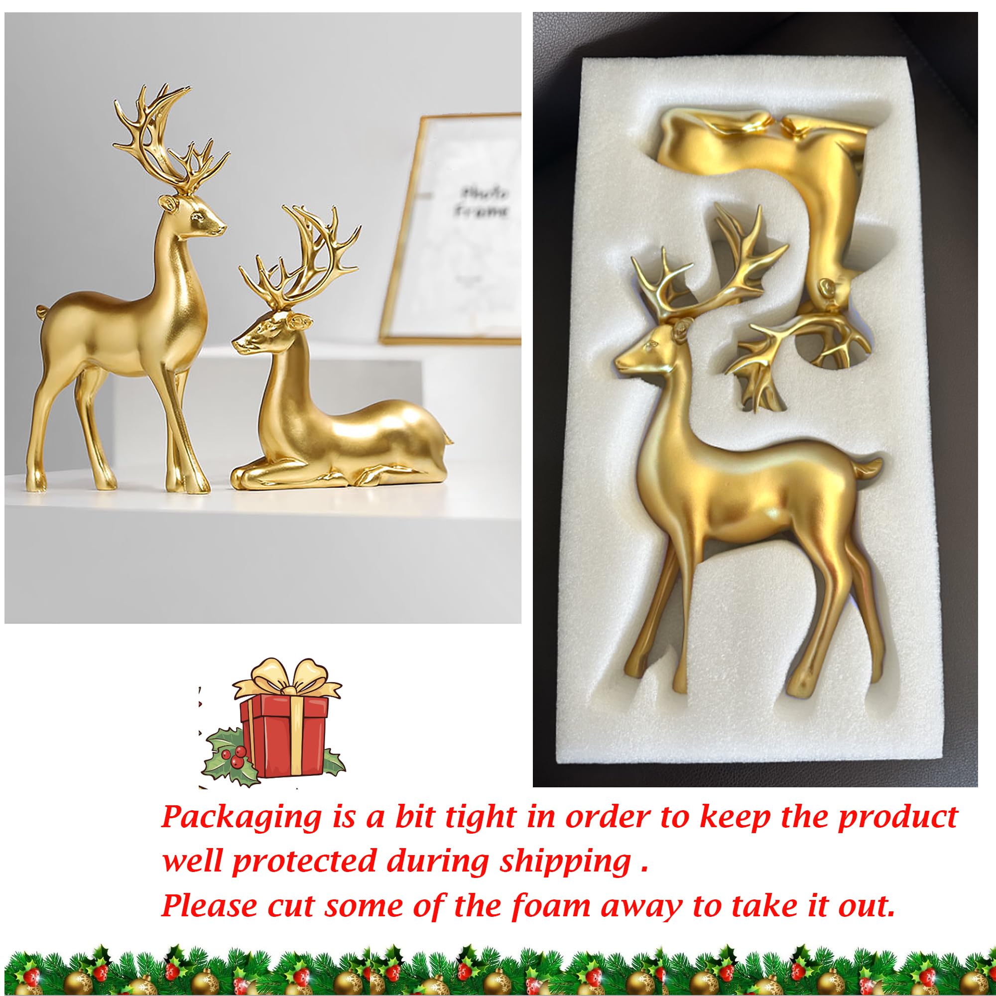 Xmas Gold Reindeer Home Decorative Figurines for Tabletop