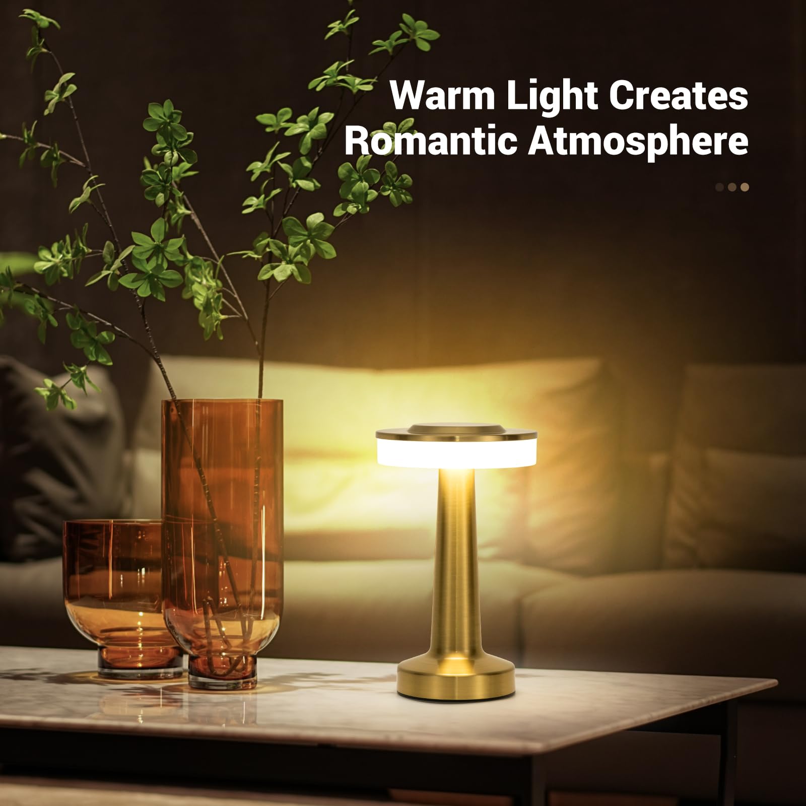 Gold Cordless Table Lamp with Touch Sensor
