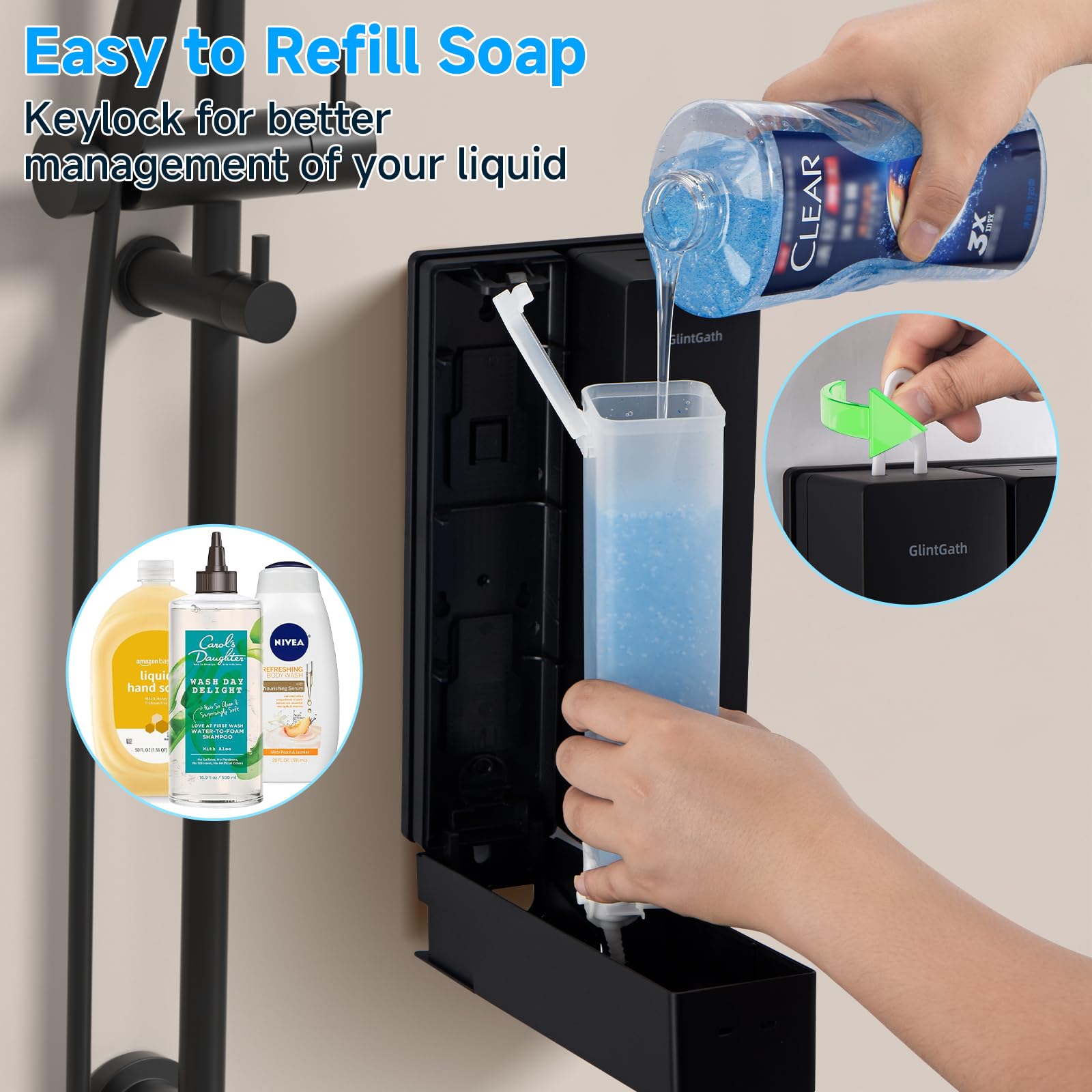 Body Wash Dispenser Wall Mounted for Bathroom