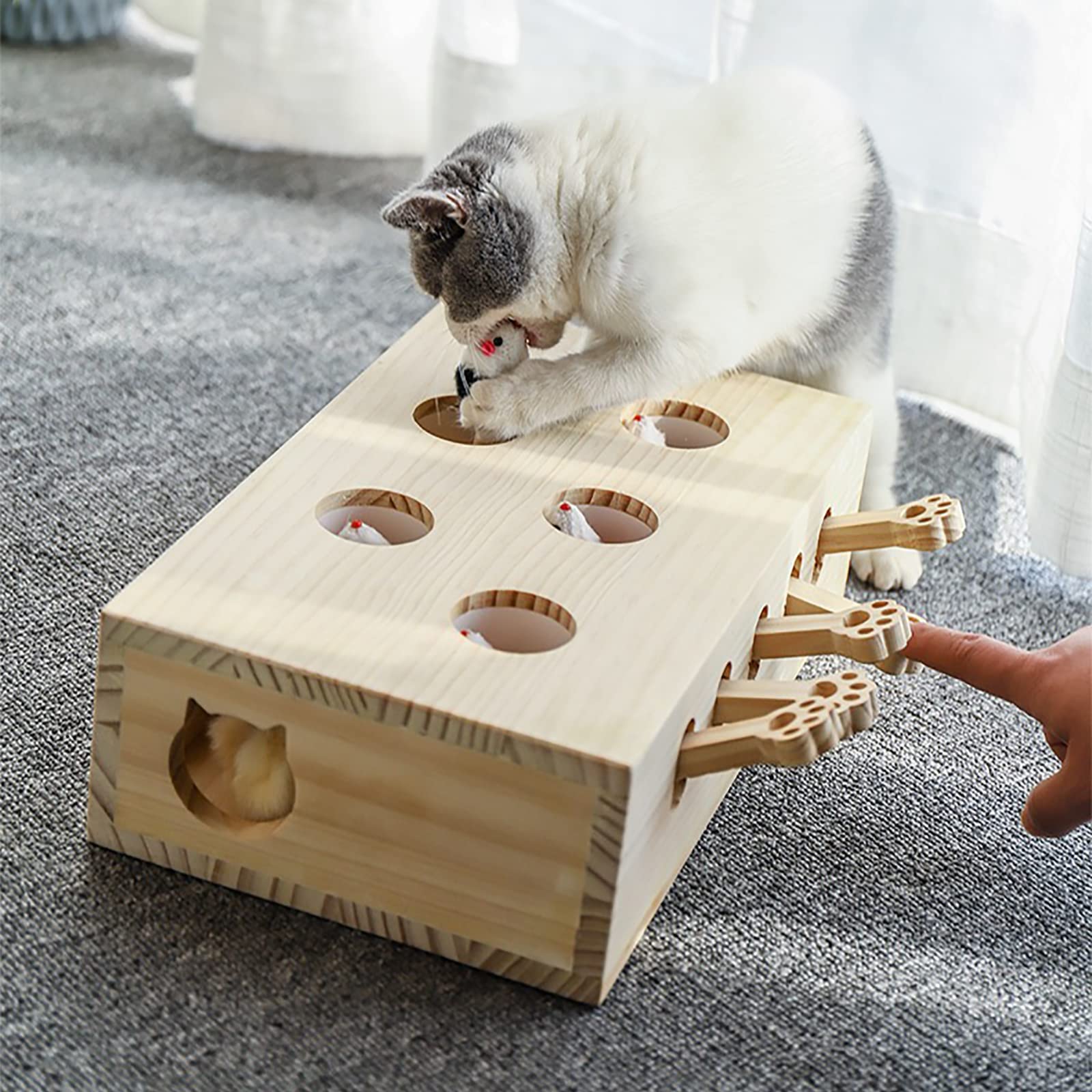 Interactive Wooden Whack-A-Mole Cat Toy