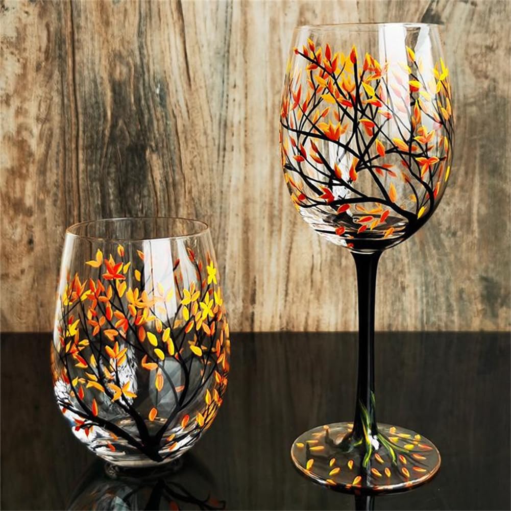 Four Seasons Tree Wine Glasses - Hand Painted Art 8 Reviews