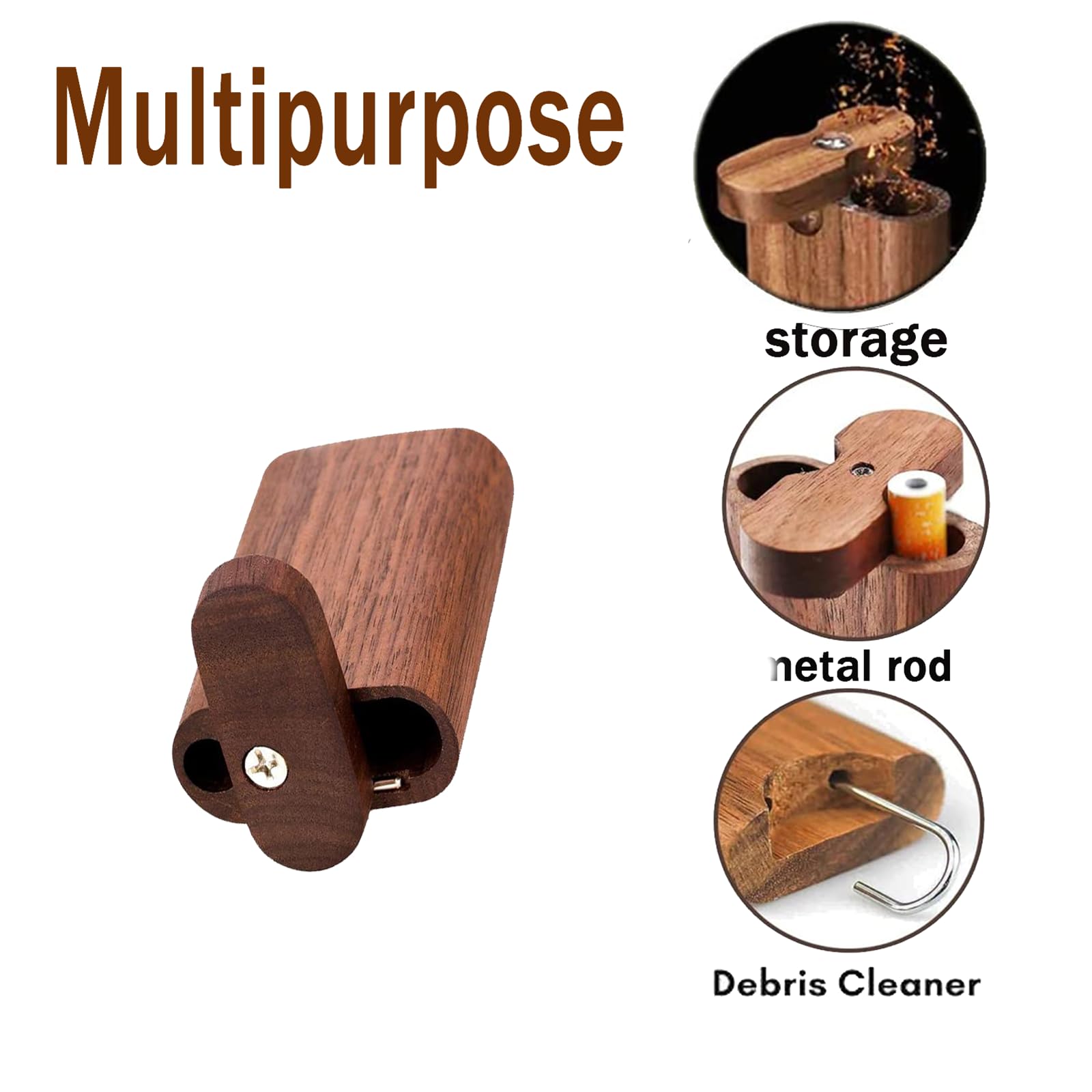 Walnut Tobacco Box With Metal Tobacco Rod Cleaning Hook